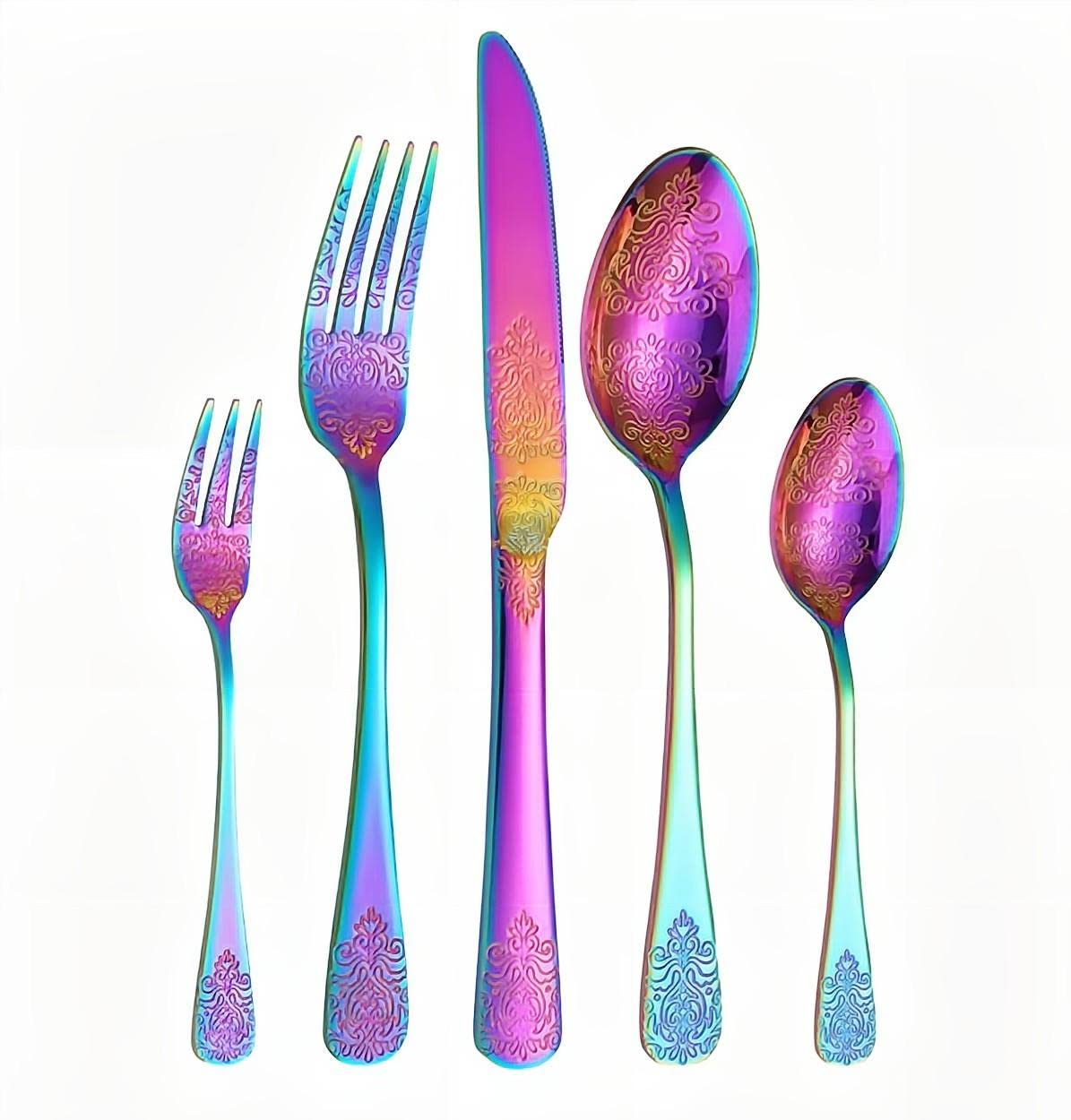 Juego de Cubiertos, Juego de Cubiertos de Acero Inoxidable, Transparente, Juego de Cuchara, Cuchillo y Tenedor, Juego de Cubiertos Impresos de 20 Piezas, vajilla de cocin