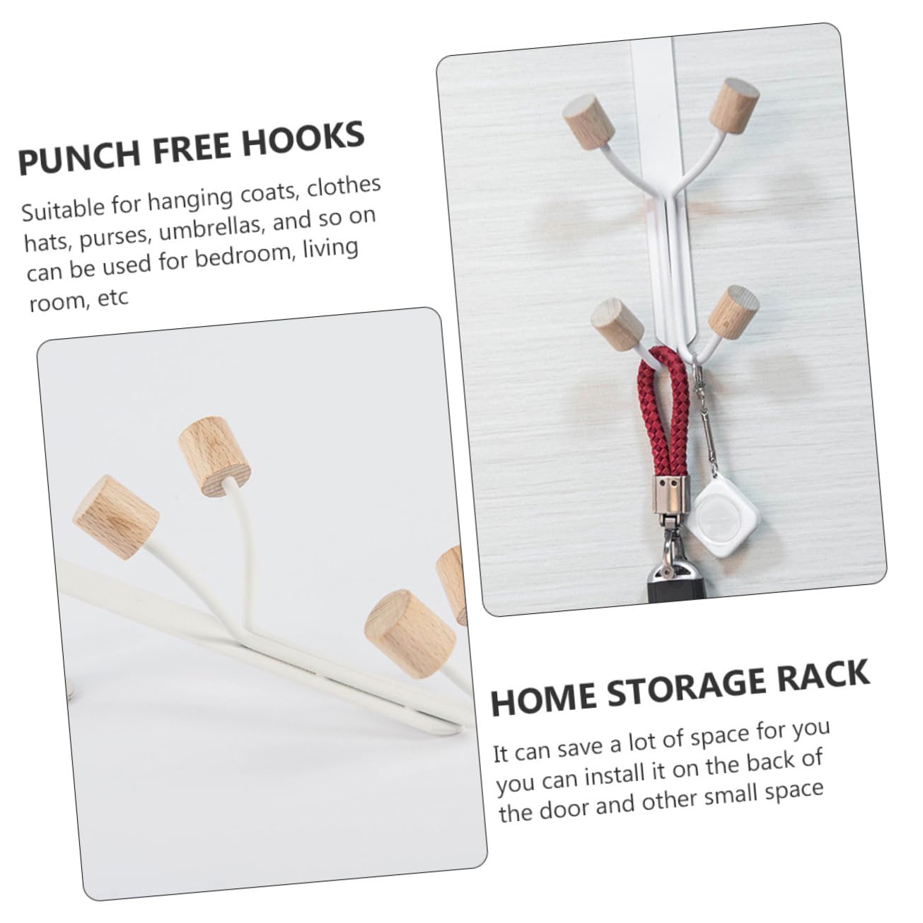 Homoyoyo 2pcs Door Hanger Hooks Punch Hooks for Home Door Organizer Hanging for Coats Clothes Hats Storage Rack