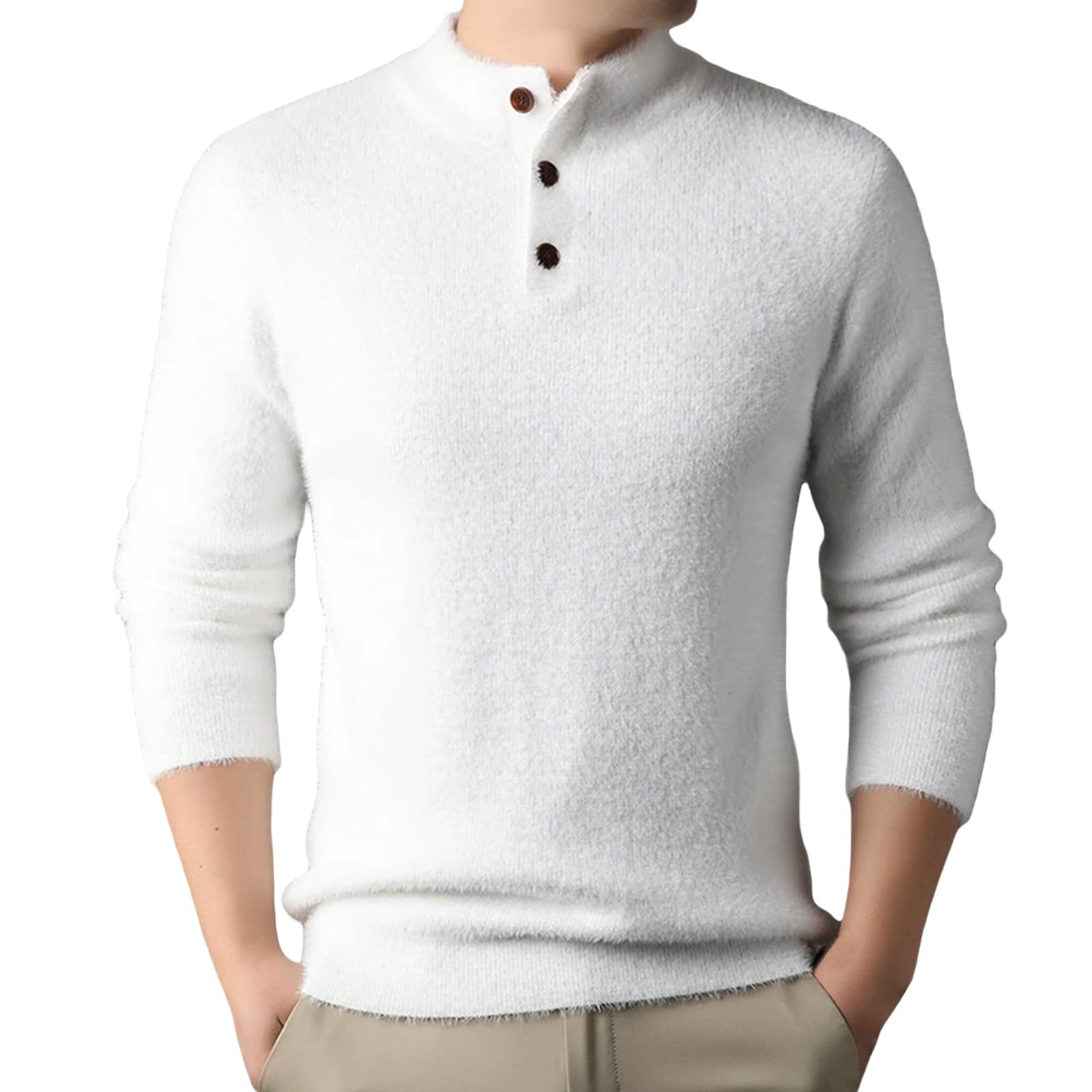 Jersey Henley para hombre, con botones, de manga larga, de invierno, de trabajo, para hombre, monocolor, básico, ajuste regular, prendas de punto