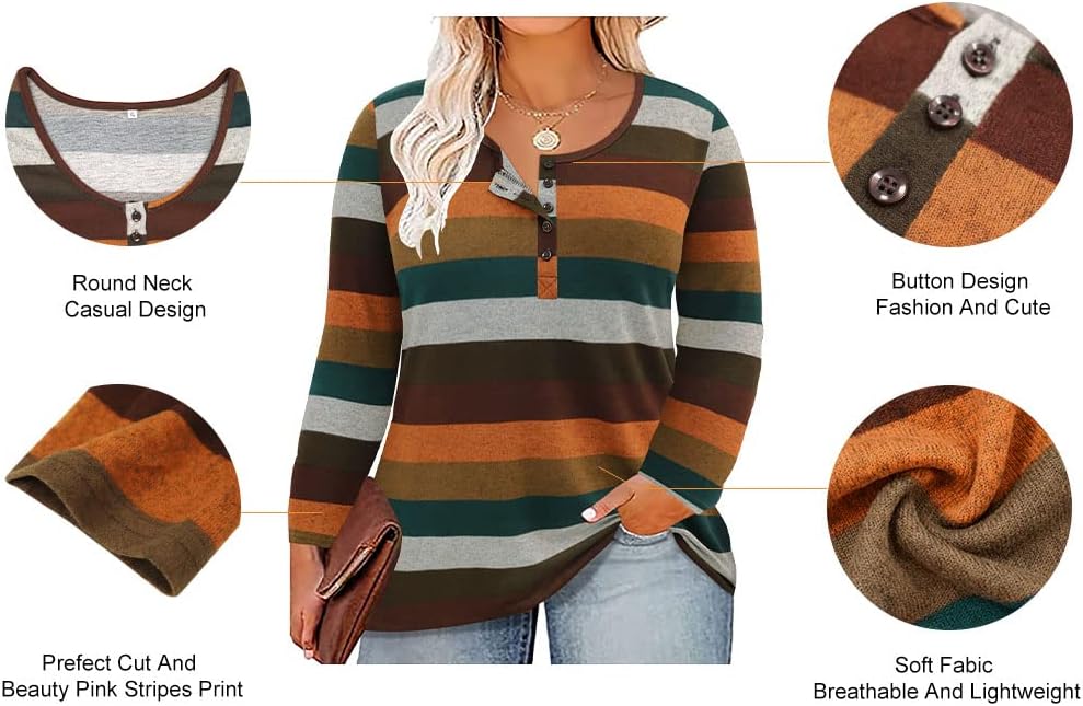 RITERA Womens Plus Size Top Long Sleeve Henley Shirt Fall Casual Pullover XL-5XL - Image 2