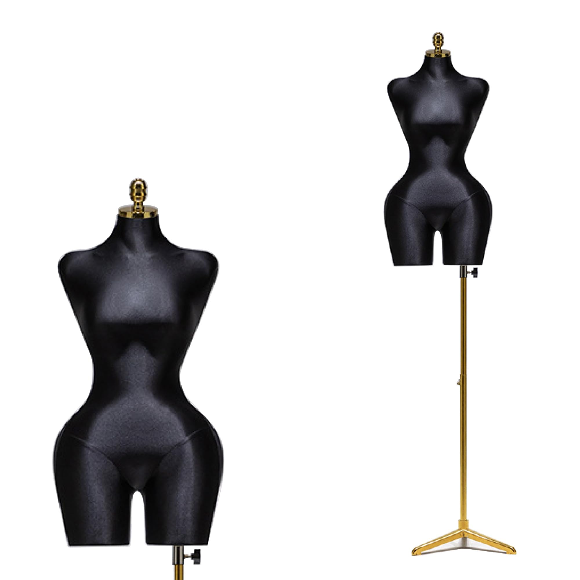 Jxjarnet Hourglass Female Mannequin Torso, Curvy BBL Dress Form with Prominent Hips for Swimwear and Lingerie Display(Black,Gold Tripod)