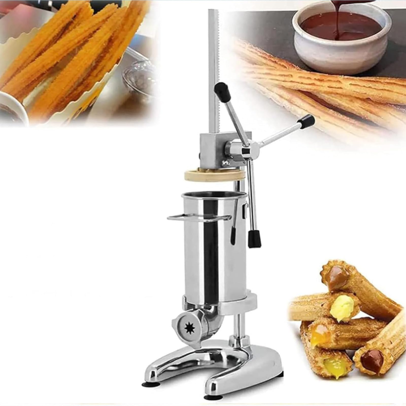 Máquina para Hacer Churros Manual,Máquina para Hacer Churros De Donuts Españoles Comerciales 2L/3L con 5 Moldes,Máquina para Hacer Churros Españoles Verticales De Acero Inoxidable,2L