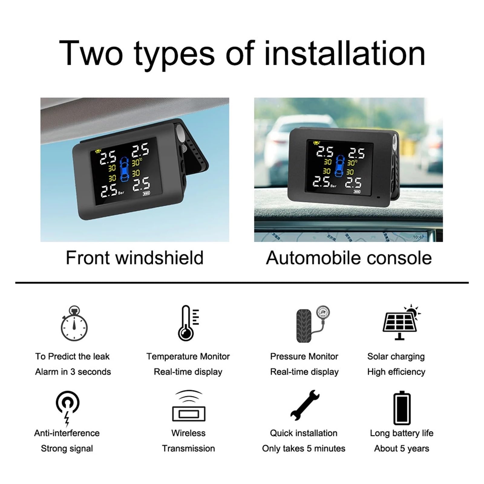 Składany Monitor Solar TPMS System Monitorowania Ciśnienia W Oponach Samochodowych Narzędzia Diagnostyczne Opon Tester Czujników Akcesoria Samochodowe Precyzyjne Wykrywanie(External Sensors)