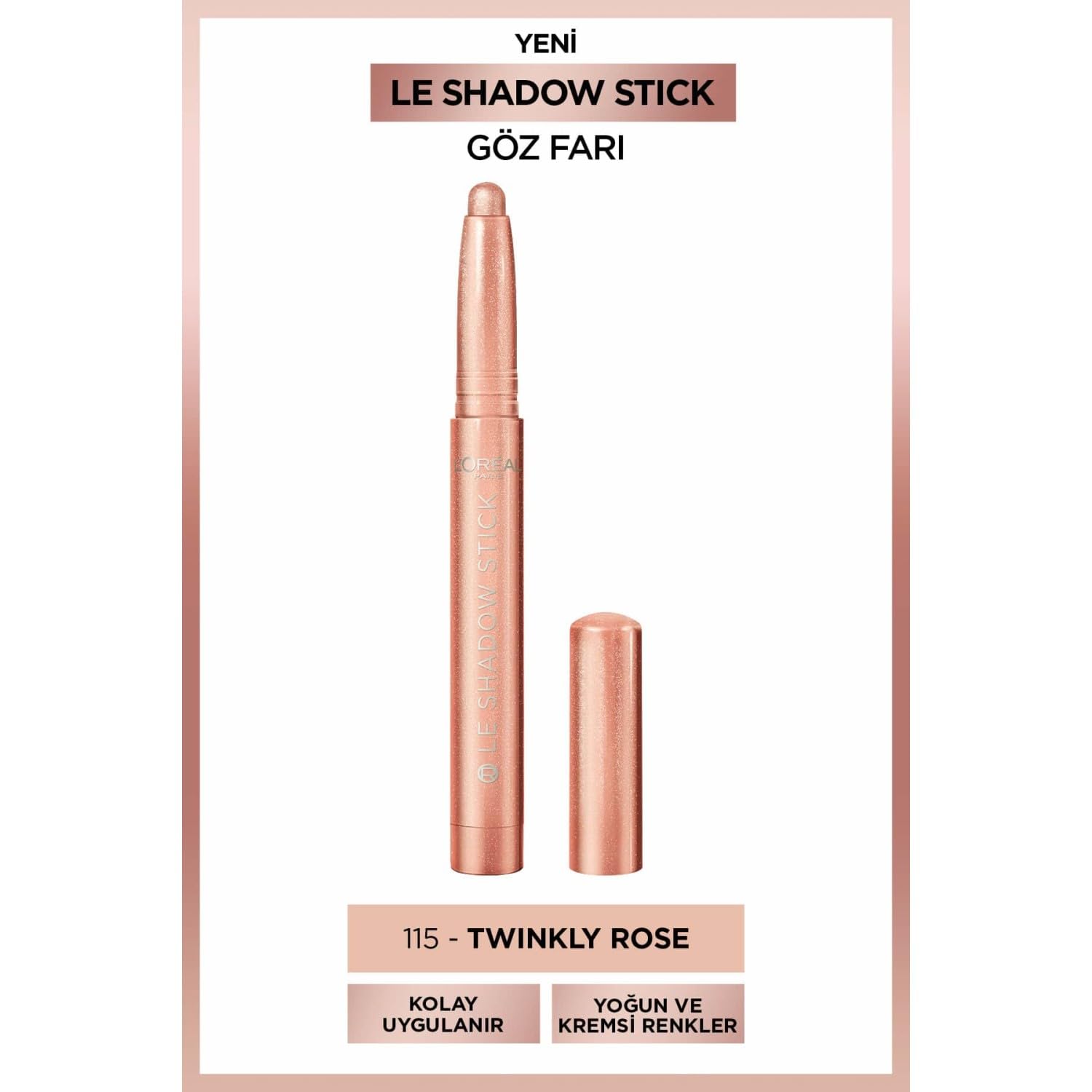 L'Oréal Paris Cienie do powiek w praktycznym formacie pisaka, błyszczące wykończenie, długotrwała tekstura żelowa, Le Shadow Stick by Paradise, nr 115 Twinkly Rose, 1,4 g