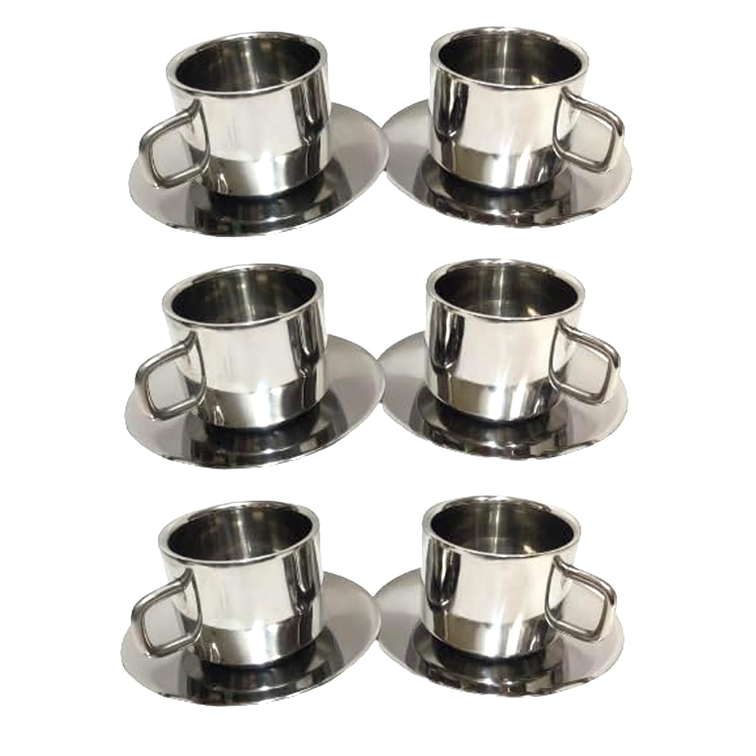 Dynore Stainless Steel 6 Tea Cup with 6 Saucer Plate Serving Set - Image 1