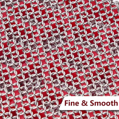 Image of Fine & Smooth Cast Iron Scrubber 316 Stainless Steel with Silicone Insert Durable Chain Cleaner Cleaner for All Types of Griddles Pots Skillet Grills Kitchen Cookware BBQ Tools & Ovens (Fine Black)