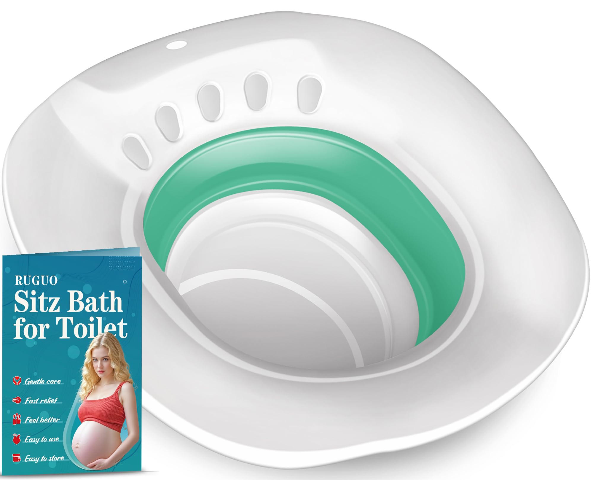 RUGUO Sitz Bath, Sitz Bath for Hemorrhoids - Sitz Bath for Toilet Seat - Sitz Bath for Postpartum Care, Yoni Steam Seat for Women, Collapsible, Wider Seating Area, Deeper Bowl