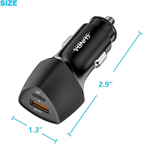 Miniatura 8 de SUNDA Cargador rápido USB C de 51 W, puertos duales PD 30W y QC 3.0, cargadores de automóvil para teléfonos inteligentes Apple y cargador de coche
