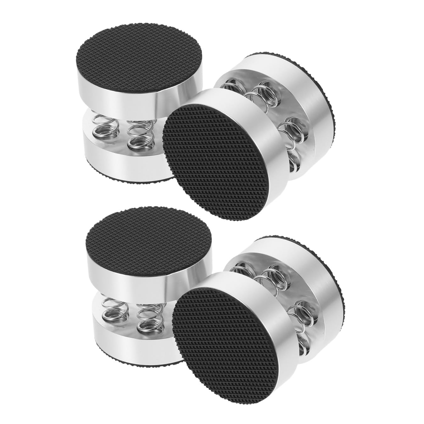 Pad a Molla per Altoparlante, 4 Pezzi in Lega di Alluminio | Colore Argento, Base in Gomma Antiscivolo, per Stabilità su Desktop e Uso Domestico