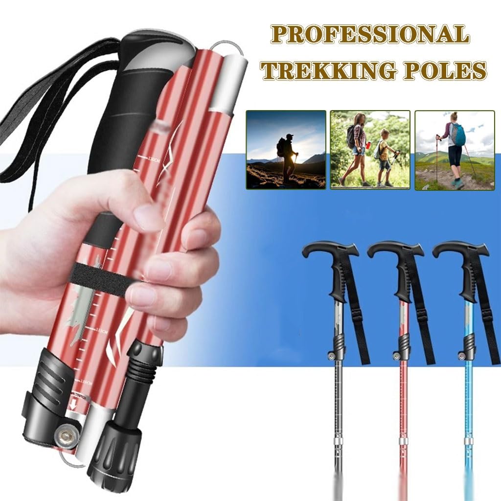 2-Pack Folding Trekking Poles, Adjustable Ultralight Walking Sticks, with EVA Grips + Quick Lock, for Men, Women(Blue Color,95-110cm)