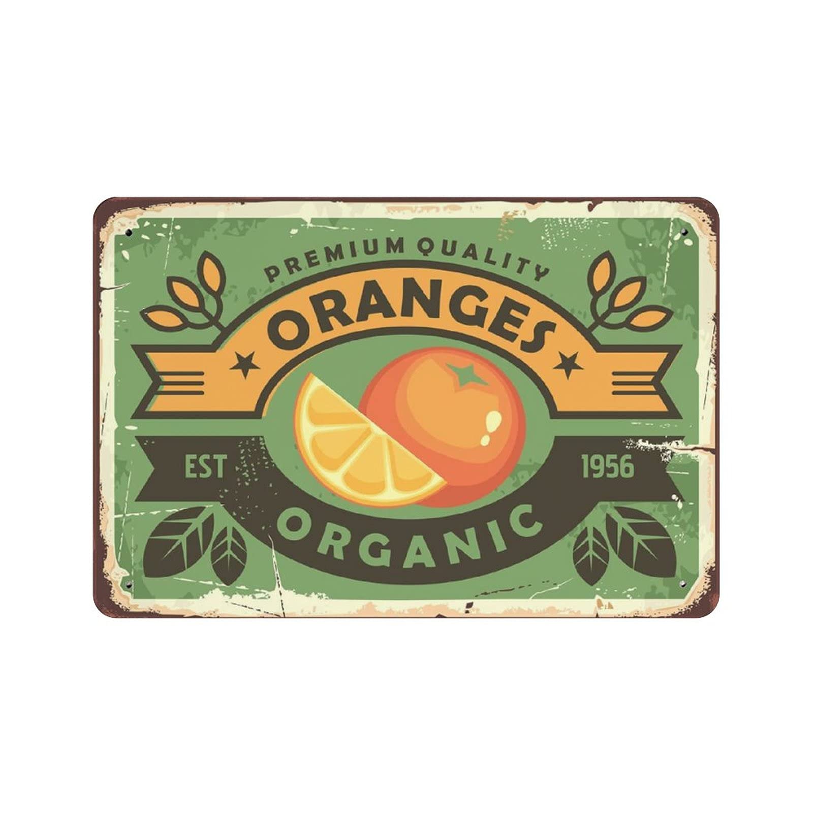 rayprint Organic Fruit Farm Orange Tin Sign Metal Plaque Art Hanging Iron Painting Retro Home Kitchen Garden Garage Wall Decor 8"x12"