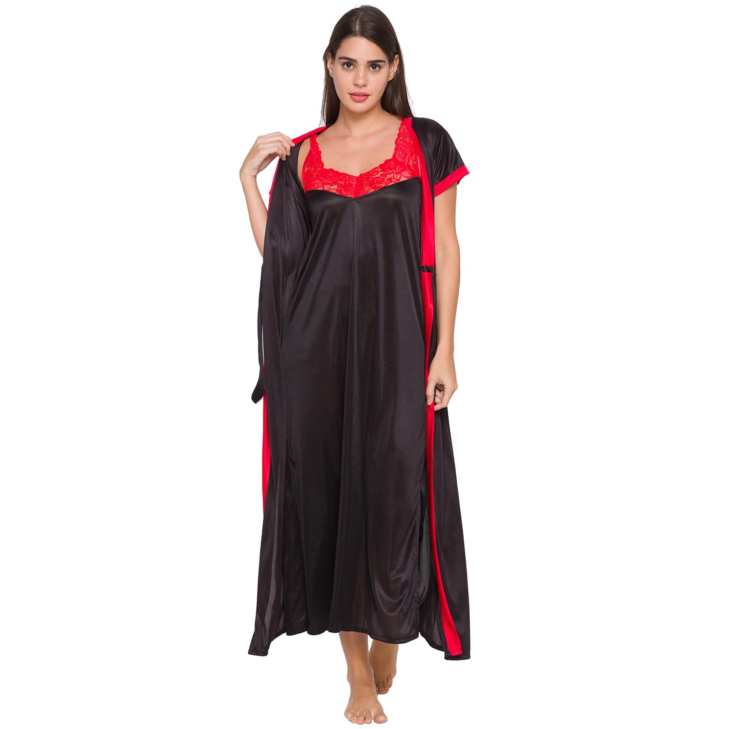 AV2 Women's Satin Solid Maxi Nighty
