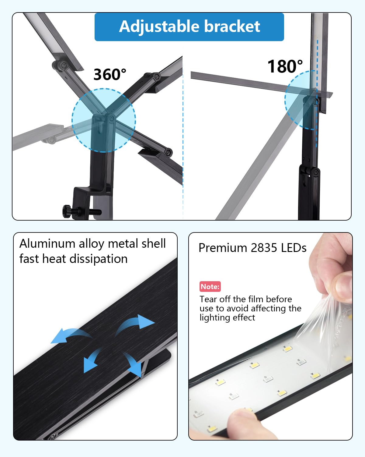 fishkeeper Petite lampe pour aquarium, éclairage pour aquarium 24/7 avec clip, DIY et minuterie, 10 niveaux de luminosité réglables, éclairage LED pliable à 360° pour aquariums avec rebord