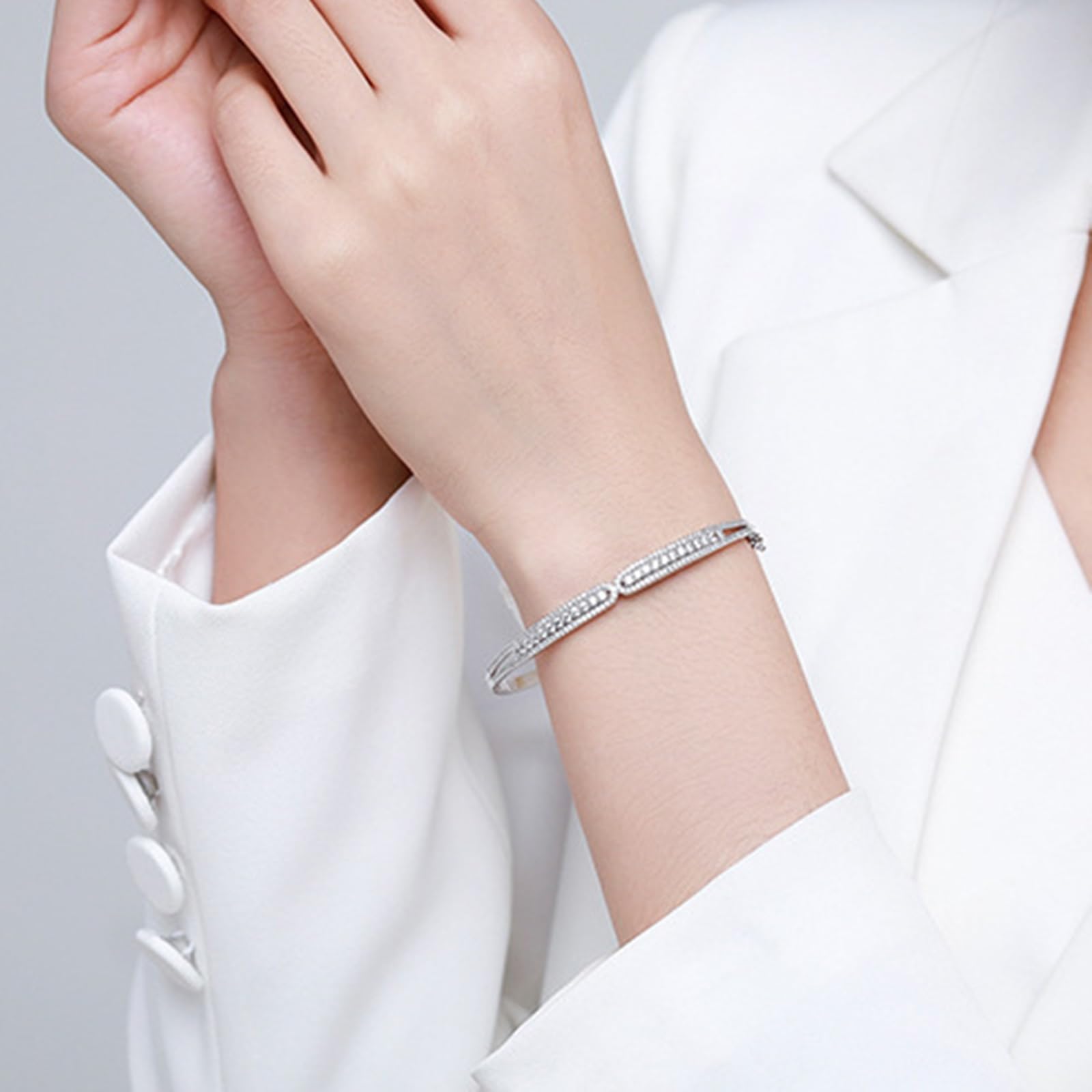Elegancka błyszcząca bransoletka dla sióstr z moissanit, biała bransoletka dla niej Pavé Platyna, 9K/14K/18K białe złoto/Pt950