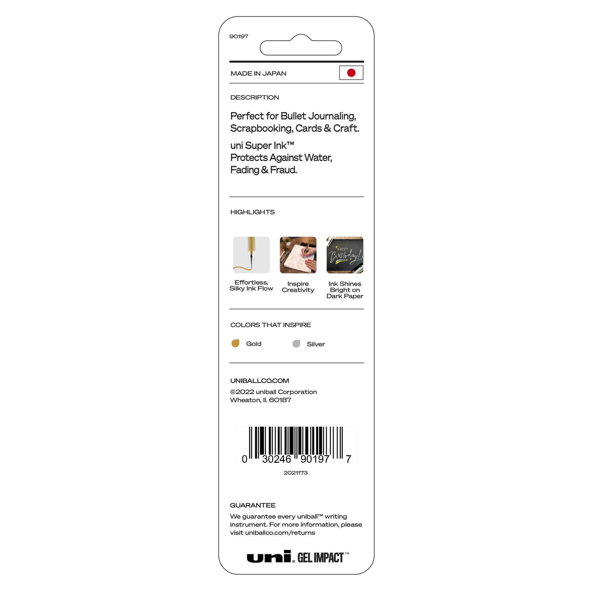 uniball Signo Gel-Schlagstifte, dicke Spitze (1,0 mm), verschiedene Metallic-Farben, 2 Stück