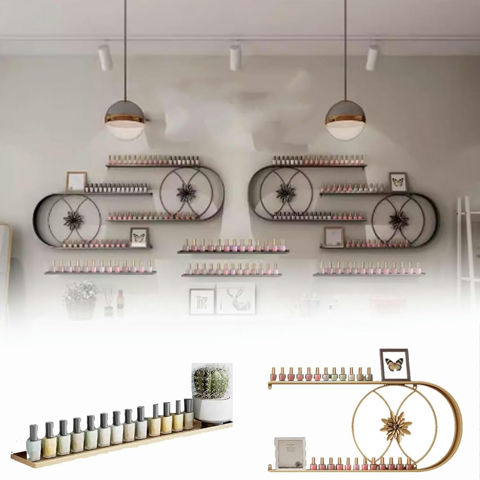 Expositor De Esmaltes De Uñas De Metal De Pared, con Forma De U, para Pintalabios, Perfumes Y Aceites Esenciales, Ideal para El Hogar, SPA, Salón De Uñas Y Tien（Black-C）