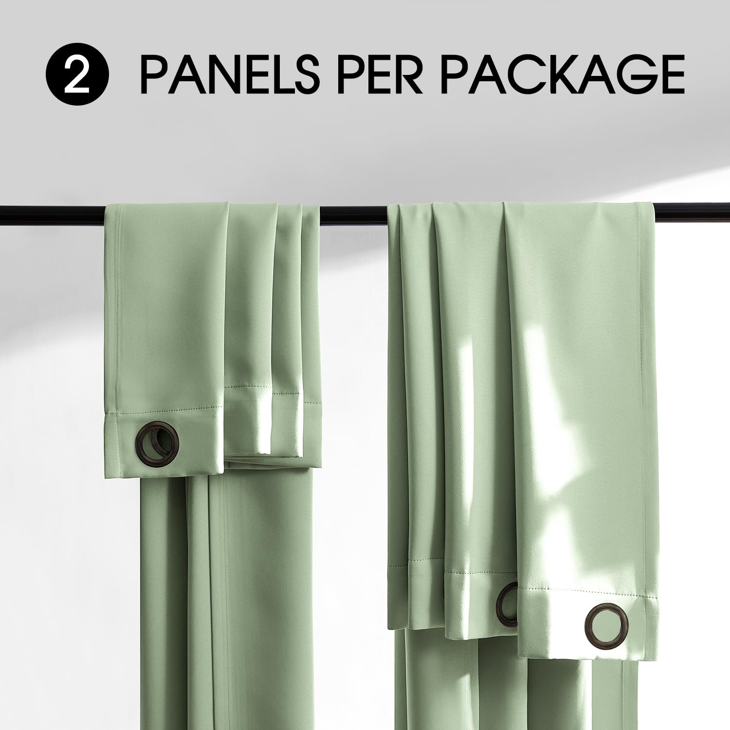 Rutterllow 100% Blackout 340 GSM Curtains 2 Panels, Full Shade 84 Inches Long Complete Drapes for Living Room, Thermal Insulated Bedroom Window Treatment Drapes (Sage Green, 52 x 84 inch)