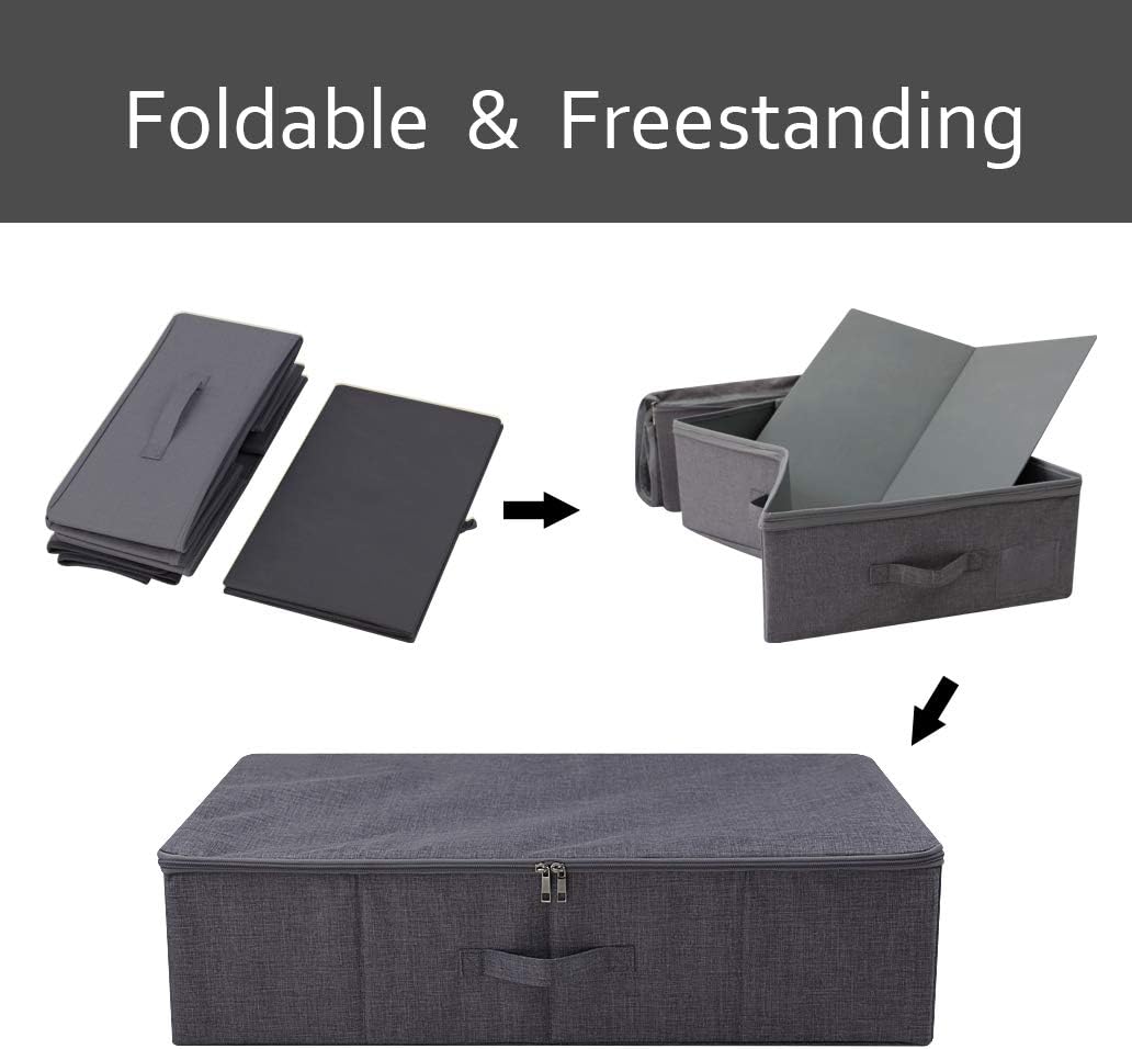 iwill CREATE PRO Underbed Storage Boxes for Bedding/Garment/Duvets/Blankets/Shoes, Folding Fabric Rigid Under bed Storage Bins with Zip Lid, Washable, Black Gray - Image 7