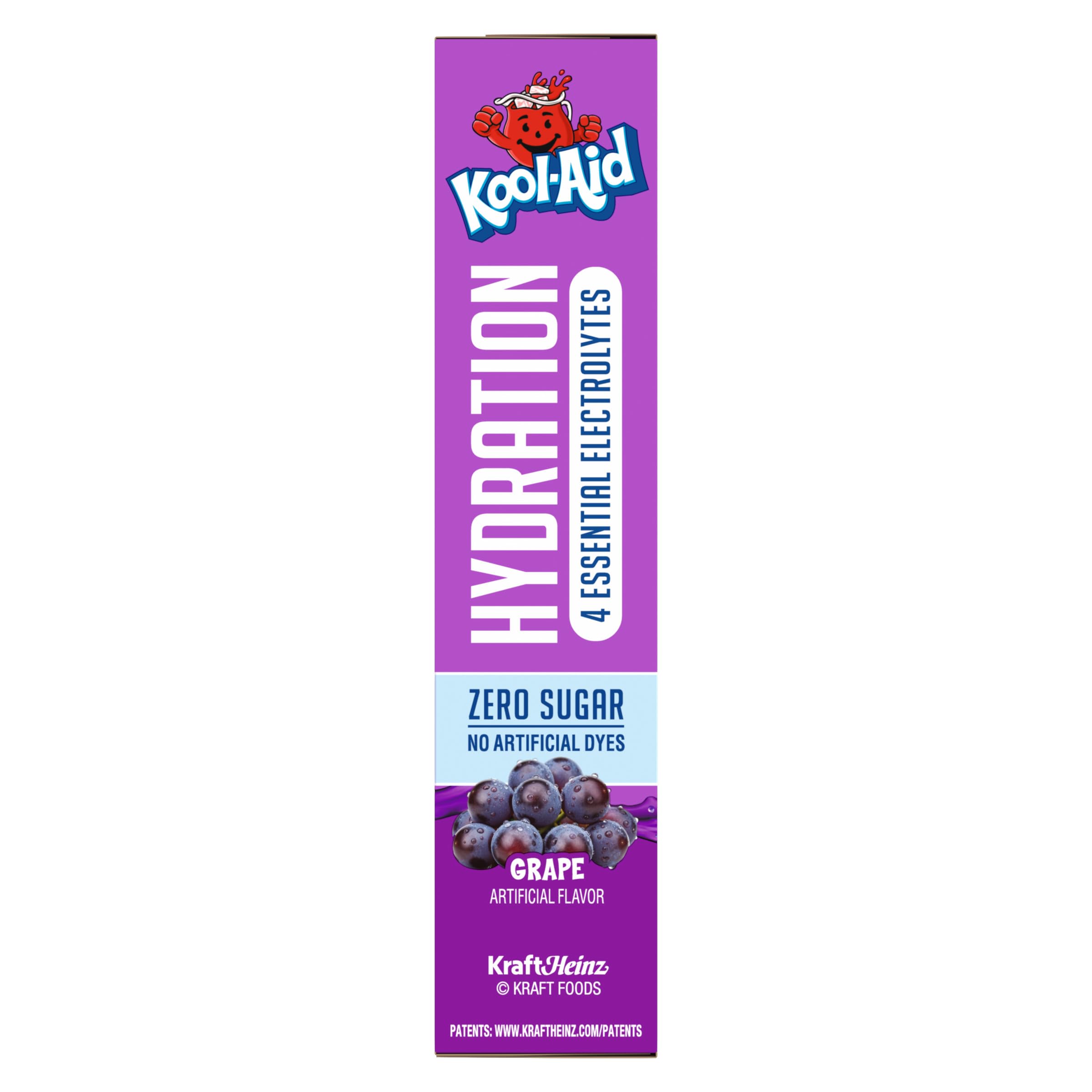 Kool-Aid Hydration Electrolyte Powder Drink Mix, 6 On-the-Go-Packets, for Easy and Flavorful Hydration, Grape Artificial Flavor, Zero Sugar, No Artificial Dyes, Low Calorie, 1.32 oz Box