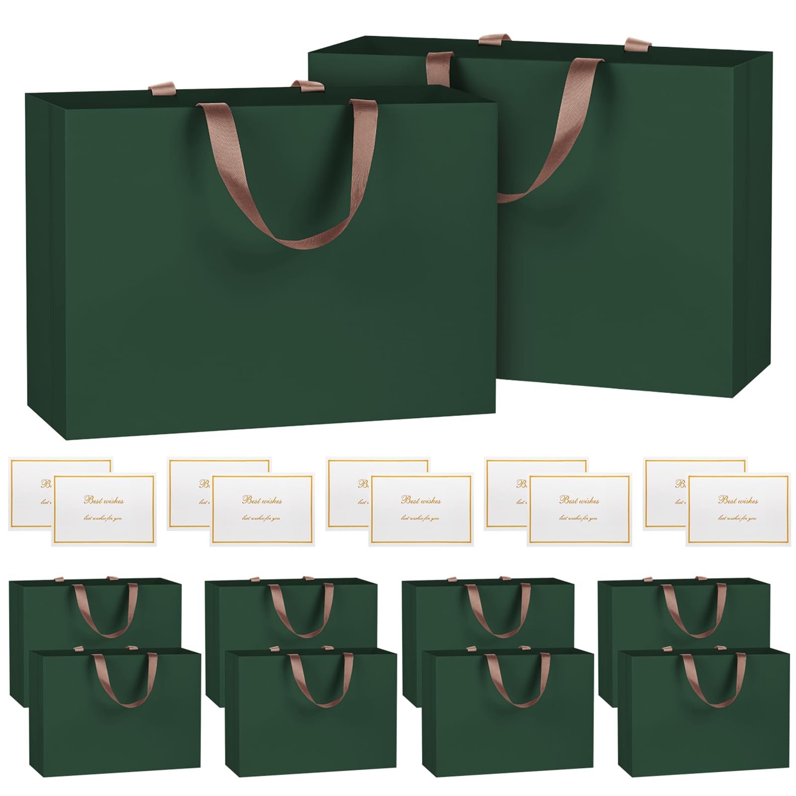 NAHRMY 10 pce Extra Large Gift Bags with Greeting Cards Green 43 x 32 x 13 cm, Large Paper Party Gift Bag for Presents Wedding Birthday Christmas Celebration