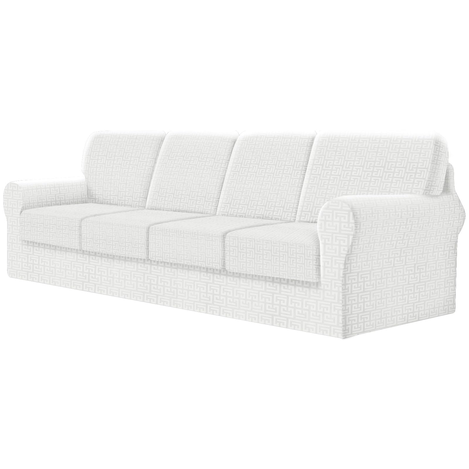 SYLC Fitted Sofa Cover 4 Seater, 9 Piece Sofa Slipcover With 4 Seat Cushion Covers And 4 Backrest Covers, Settee Covers Stretch Velvet Anaglyph(Ivory,X-Large Sofa - 9 PCS)