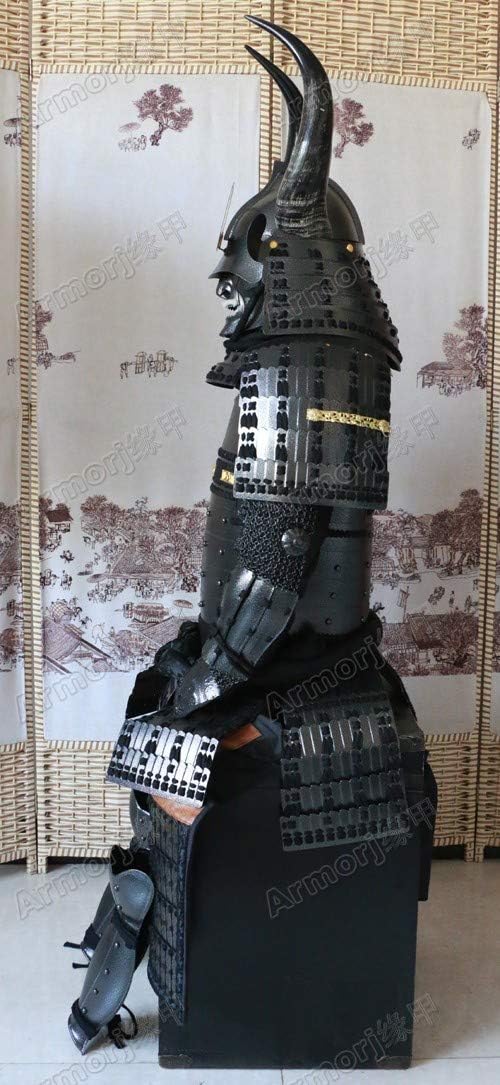 Wearable Japanese Armor Suit Rüstung Samurai Iron Shimazu Yoshihiro Black Silver Peach Horns O31