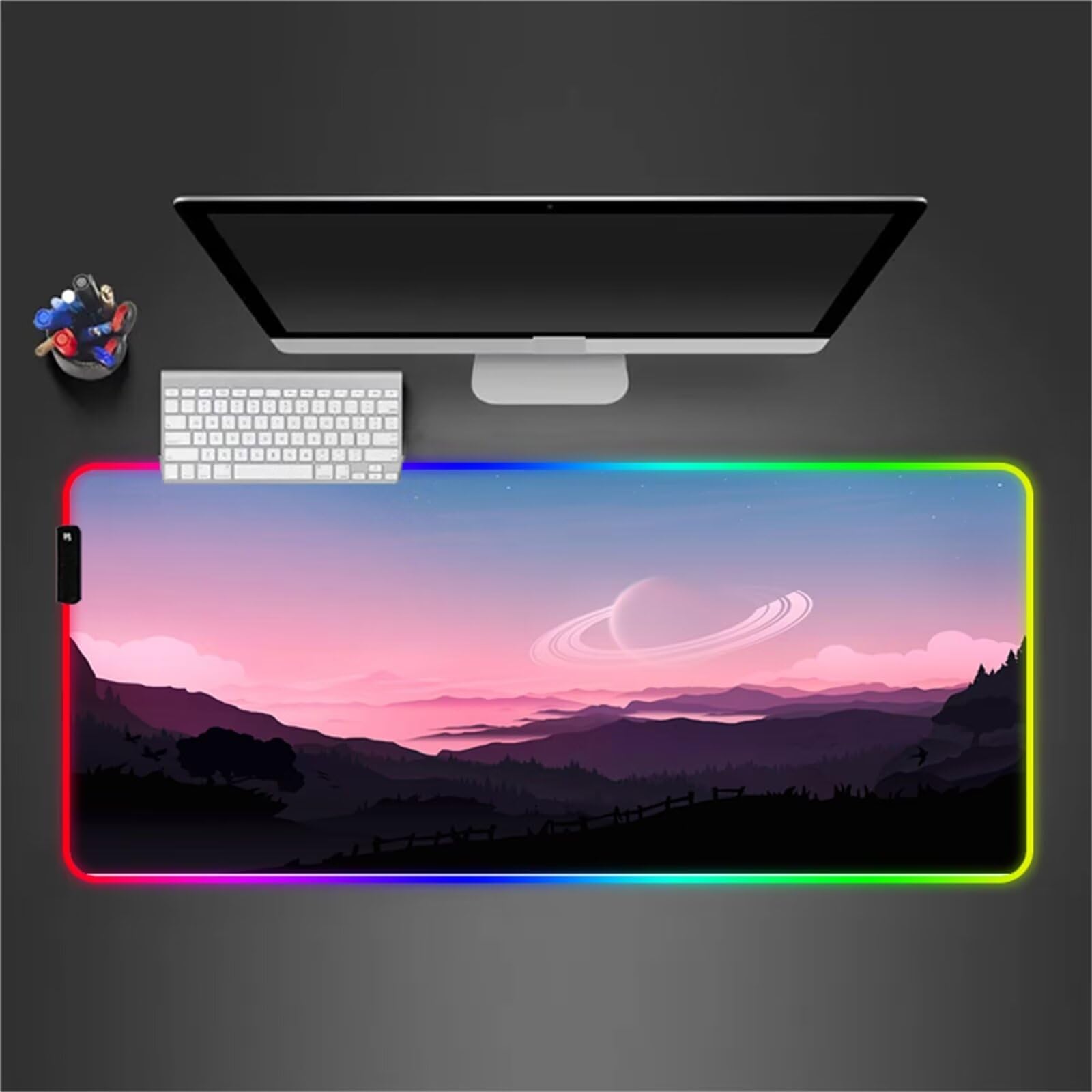 Montañas de La Selva RGB Alfombrilla de ratón para Juegos 900x400x4mm Alfombrilla Ratón Grande Alfombrilla de Escritorio LED con Base de Goma Antideslizante para Gamers PC y Portátil