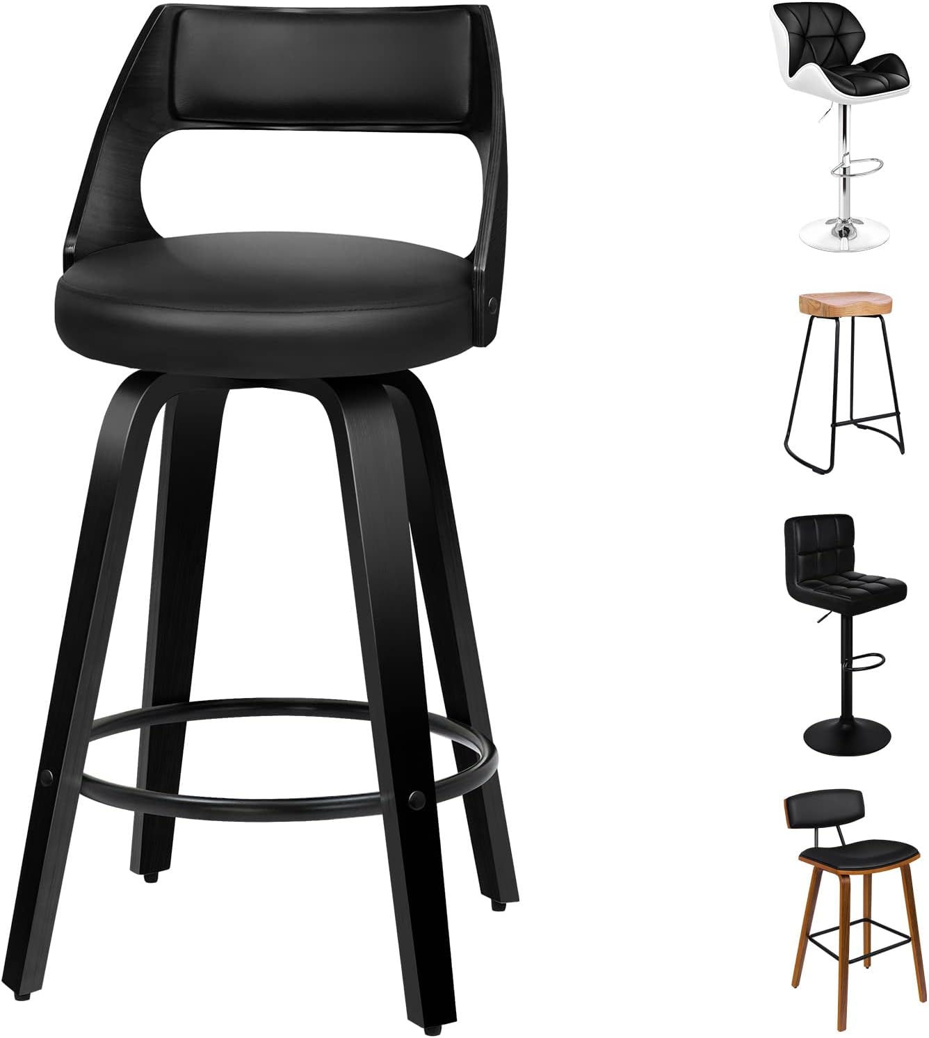 ALFORDSON Bar Stools 2X Swivel Kitchen Stool 65cm Seat Height Wooden Counter Stool with Footrest
