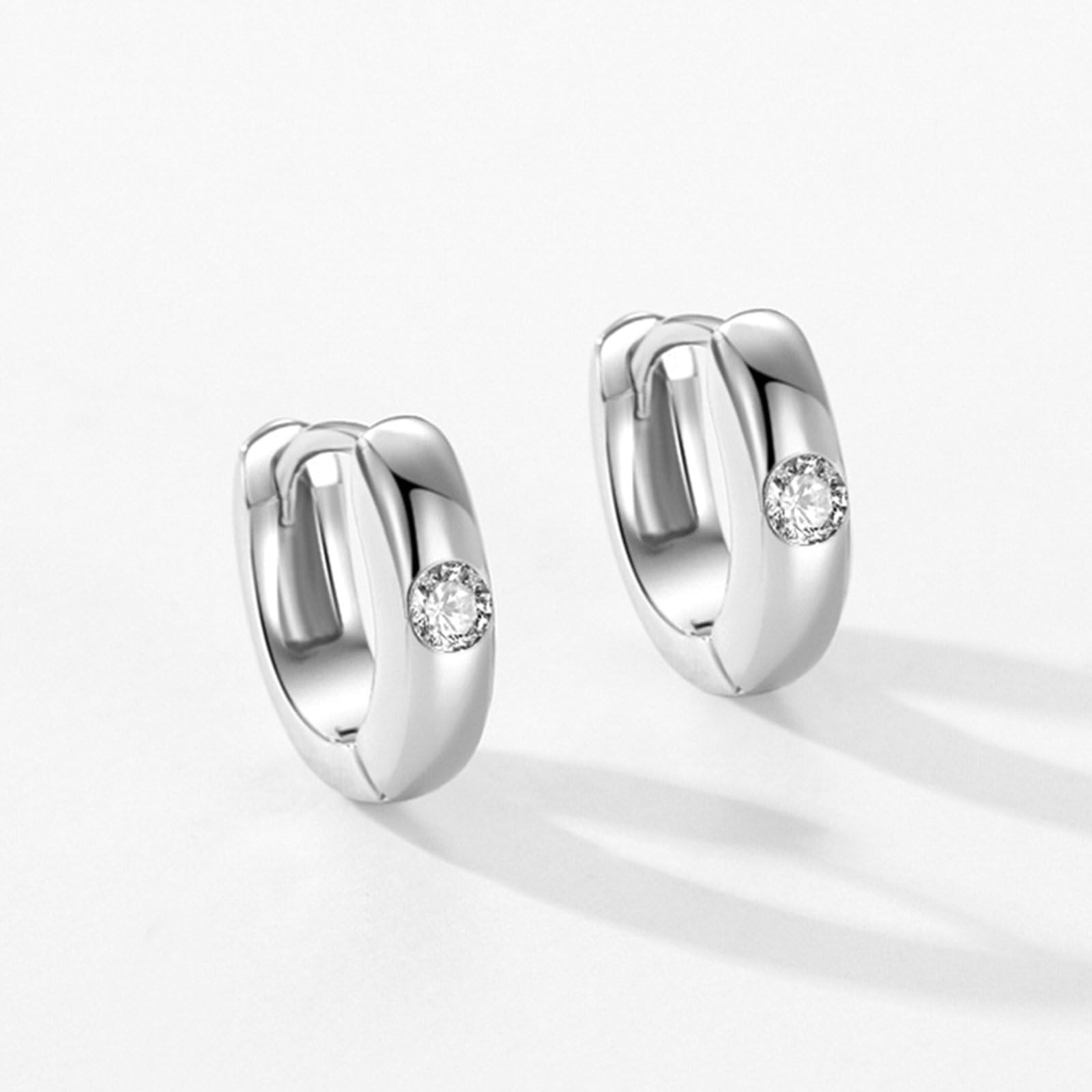 Pendientes de aro para mujer, simples con aretes redondos de moissanita, oro blanco de 9 quilates, 14 quilates, 18 quilates, platino