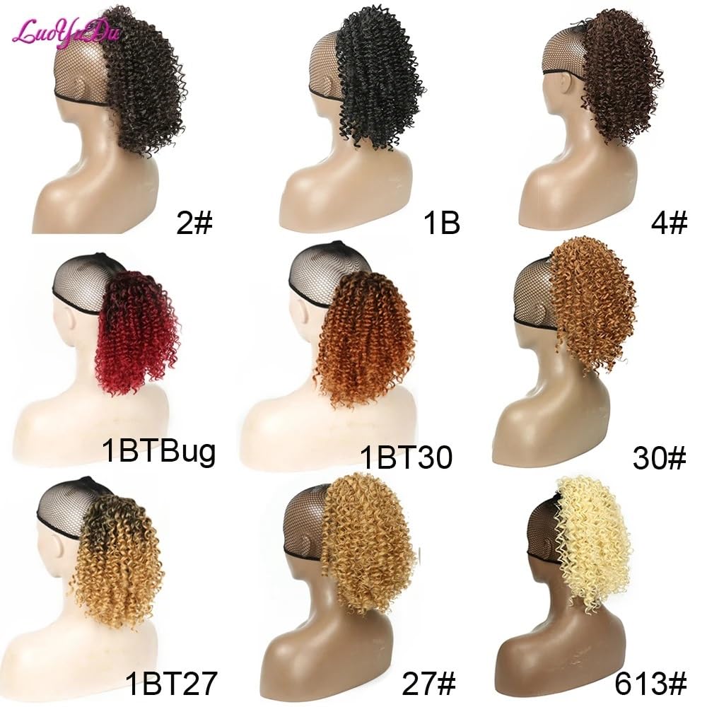 8 Zoll kurze, afro-lockige Pferdeschwanzverlängerung mit Kordelzug for schwarze Frauen, synthetischer Dutt mit Clips Für den täglichen Gebrauch(Black)