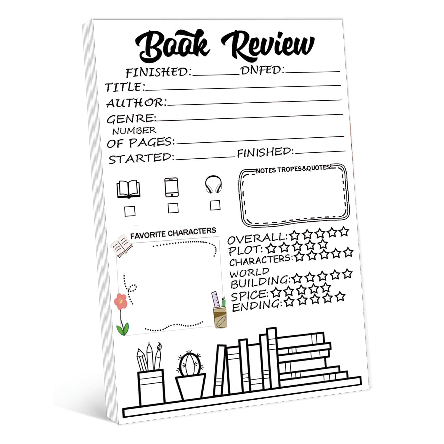 Book Review Notepad 5×8 Inch Reading Journals for Book Lovers&Readers Notepad Reading Log for Readers to Review&Reading Tracker,Students(50 sheets)