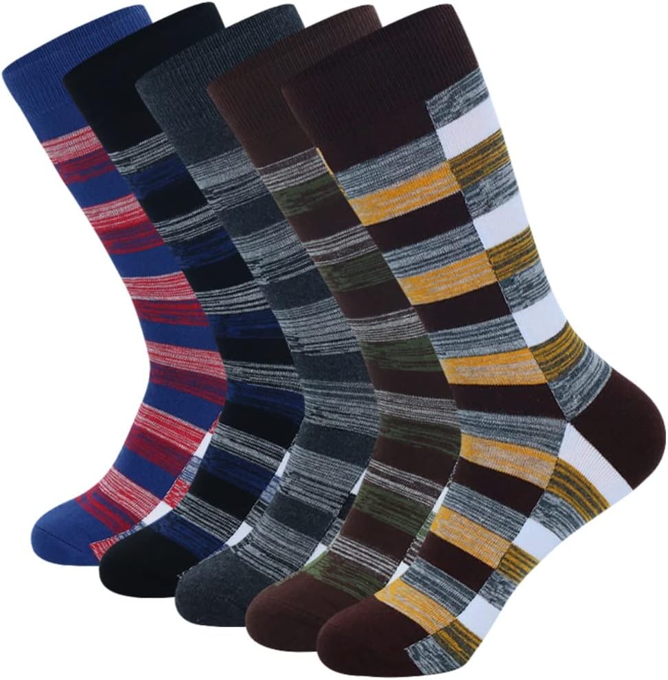 5 Pairs Of Large Size Men's Business Socks Striped Checkered Sports