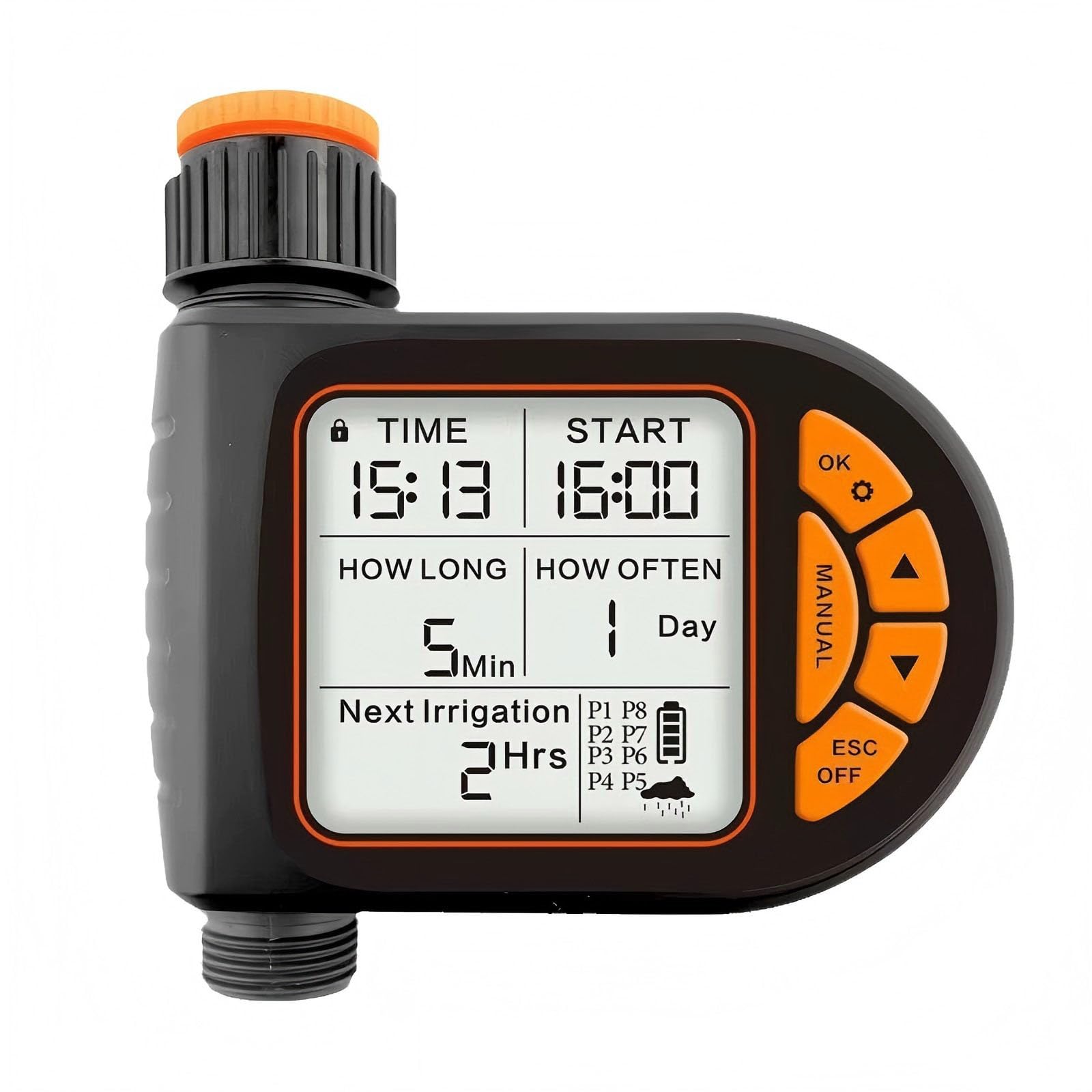 Programmable Watering Timer for Outdoor Use with Rain Detection and Big Screen Ideal for Flowers and Shrubs Gardening Water Timer