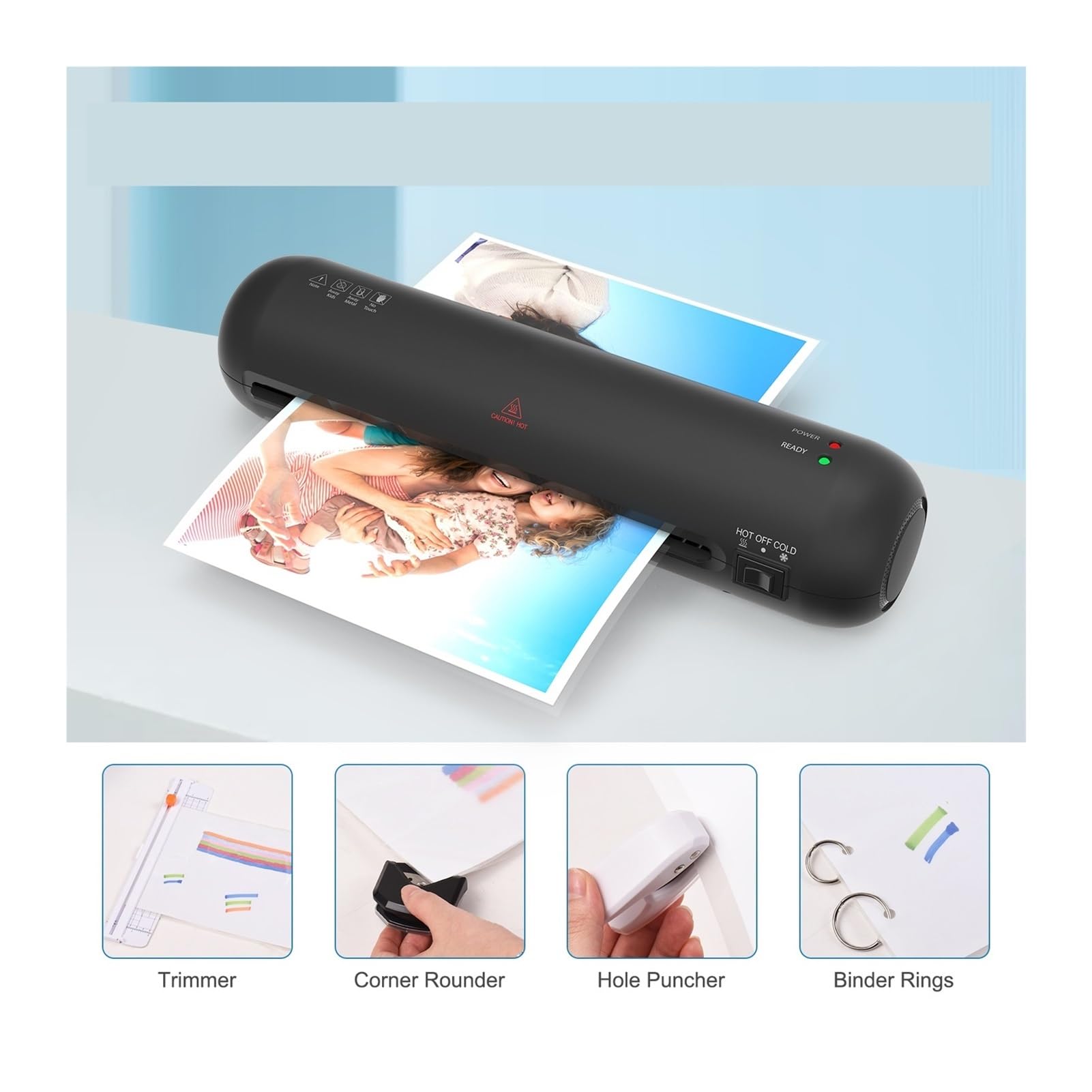Maszyna do laminowania, Laminator Urządzenie do laminowania dokumentów fotograficznych Wsparcie laminowania na gorąco i na zimno System 2 wałków do domu, biura i szkoły