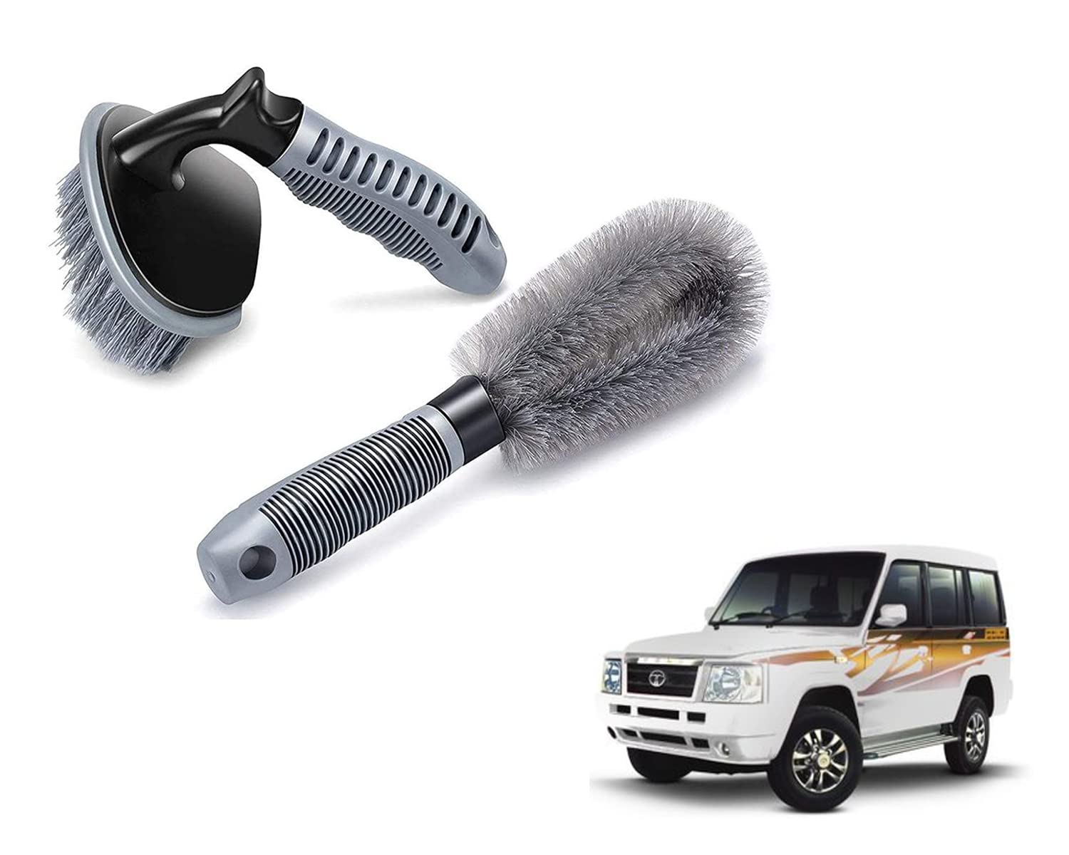 ABS 2 Pieces Wheel Tire Brush Set for Cleaning Wheels, Rim Cleaner for Tata Sumo Gold-image-23
