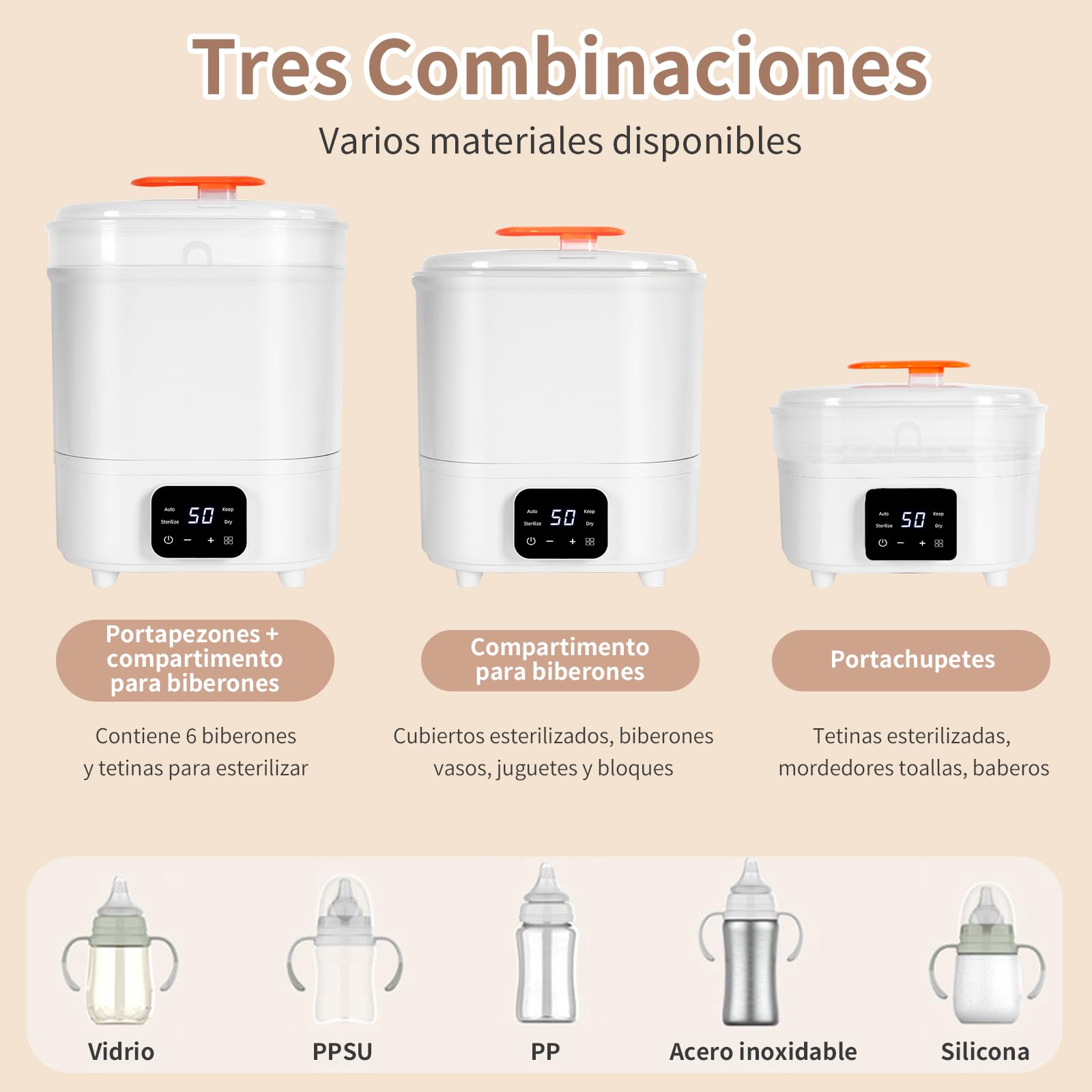 Calentador Esterilizador y Secador de Biberones, esterilizador Biberones 3 en 1 con Función Storge 72H, Calentamiento de Alimentos para Bebés con táctil Pantalla LCD y Control de Temperatura Preciso