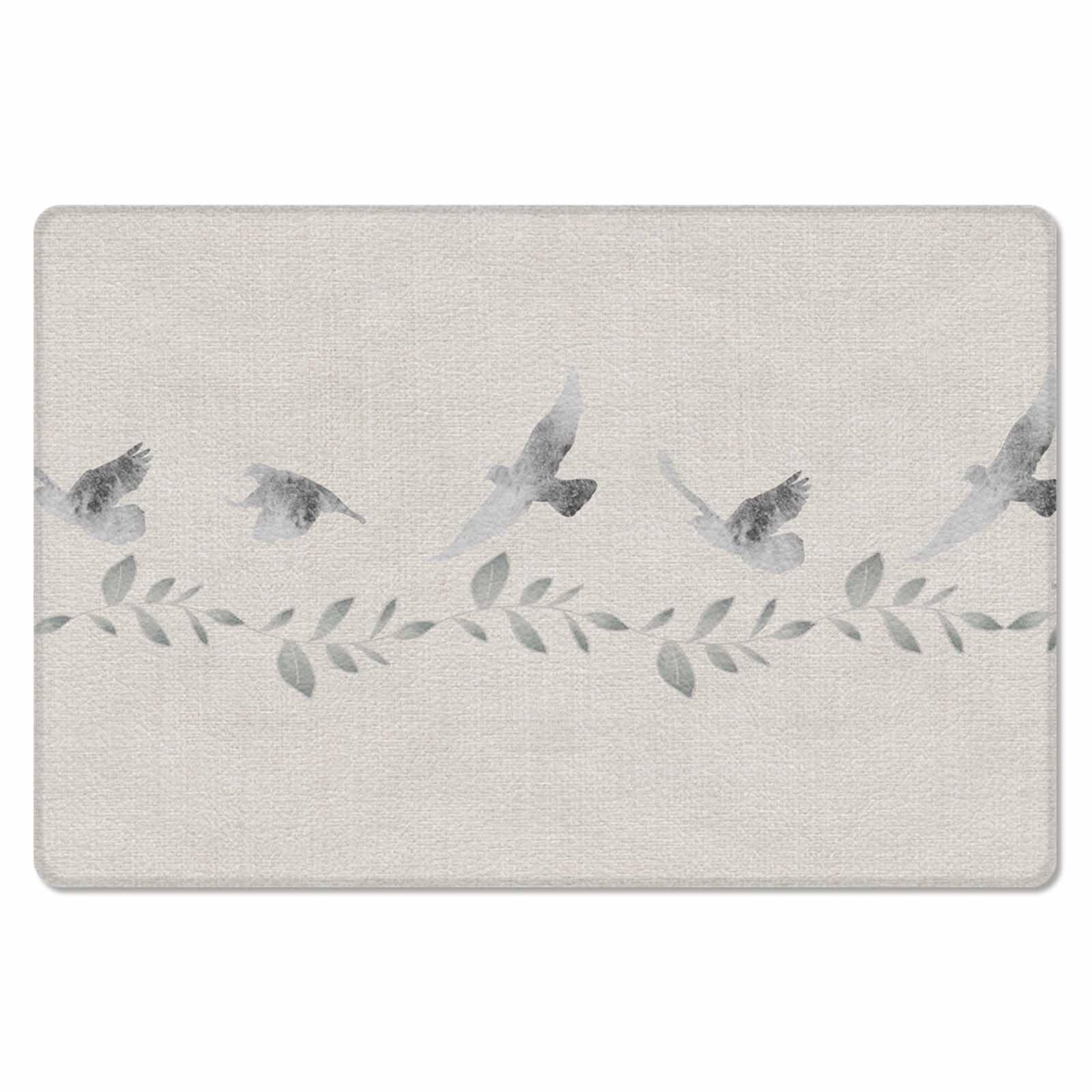 Birds Antifatigue Kitchen Bath Door Mat Cushioned Runner Rug,Washable Welcome Floor Sink Mat,Waterproof & Non-Slip Standing Doormat for Kitchen,Forest Tree Branch Botanical Leaves Watercolor 18