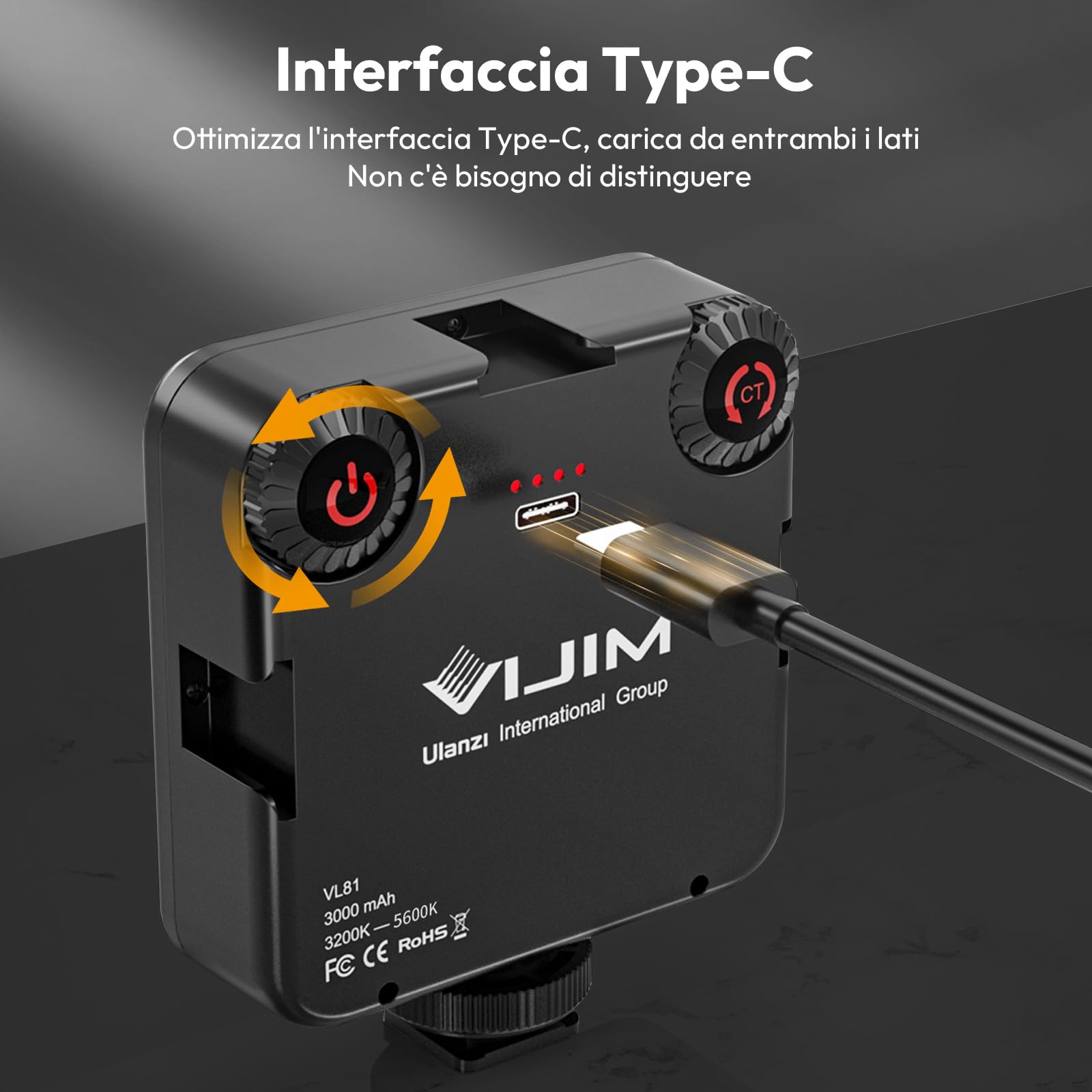ULANZI VL81 Luce per Video, Led Usb con 3 Cold Shoe, Batteria Ricaricabile 3000mAh, Bicolore Dimmerabile 3200K-5600K CRI95+, Luce Fotografica Portatile per YouTube Tiktok Videoconferenze DSLR Vlog