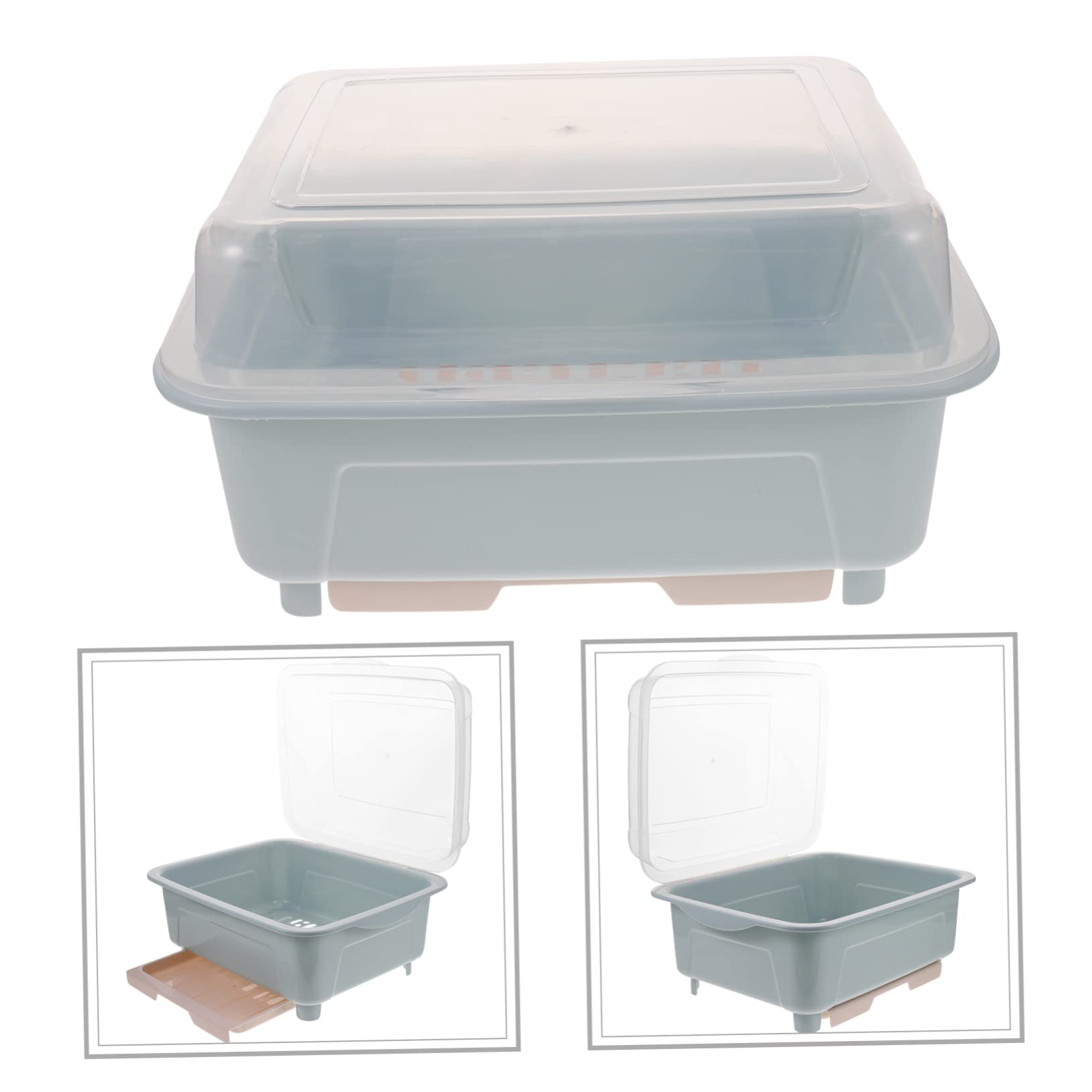 Escurreplatos azul que ahorra espacio con soporte para cubiertos, diseño compacto para un secado y nización eficientes, ideal para cocinas pequeñas