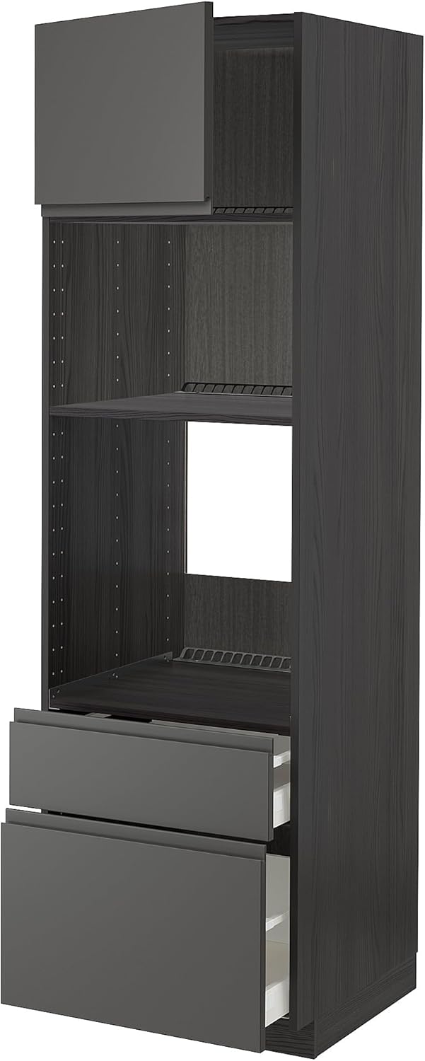 METOD/MAXIMERA High Cab f Oven/Micro w dr/2 drwrs, Black/Voxtorp Dark Grey, 60x60x200cm
