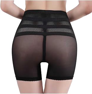 Calzoncillos de algodón para mujer, transpirables, pantalones cortos de malla transparente para control de abdomen, ropa interior, Negro , 3XL