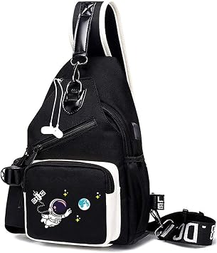 Sling Bag for Teen Boys, Luminous Chest Pack Waterproof Travel Shoulder Backpack Astronaut