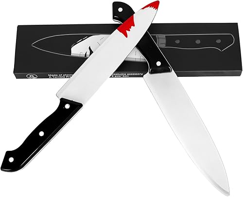 Fake Knife Props Halloween - 2 Pack Silver Classic Toy Knife for Horror Movie Cosplay, Party