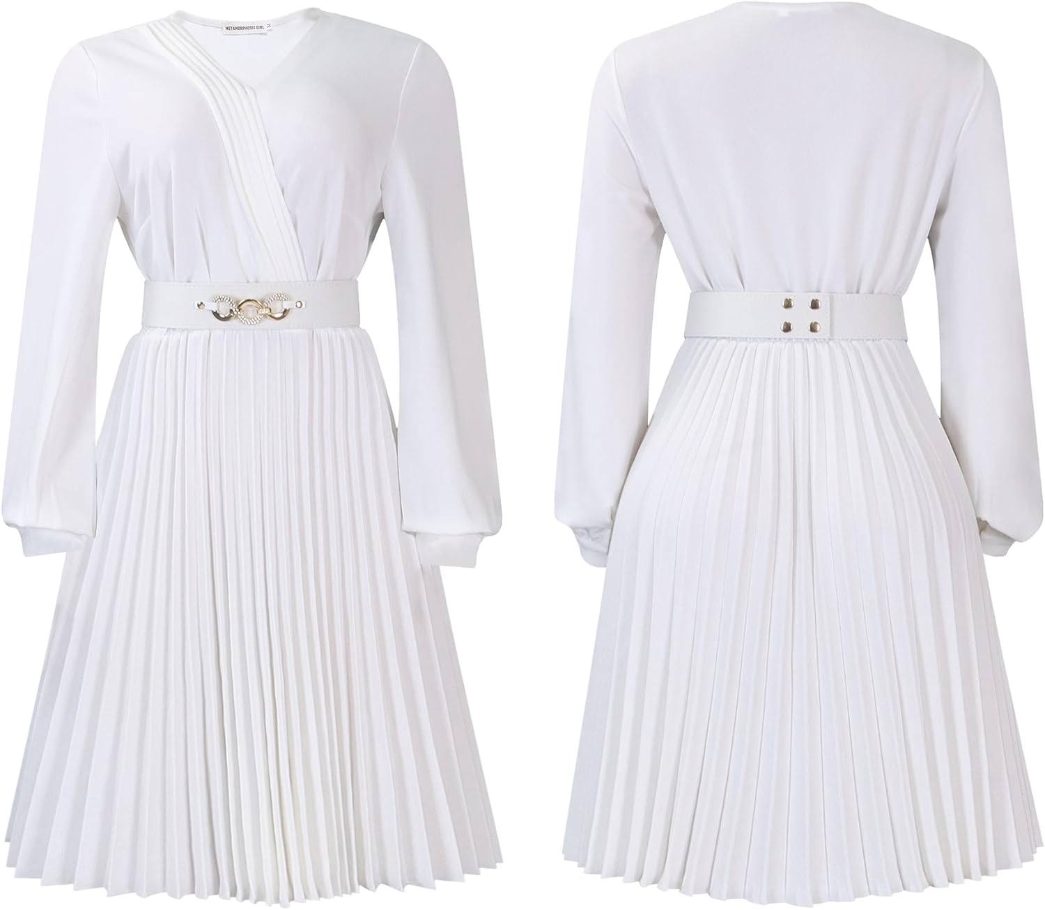 Midi Dress for Women Elegance Church Dress Fashion High Waist Business Casual Dress Cocktail with Belt - Image 3