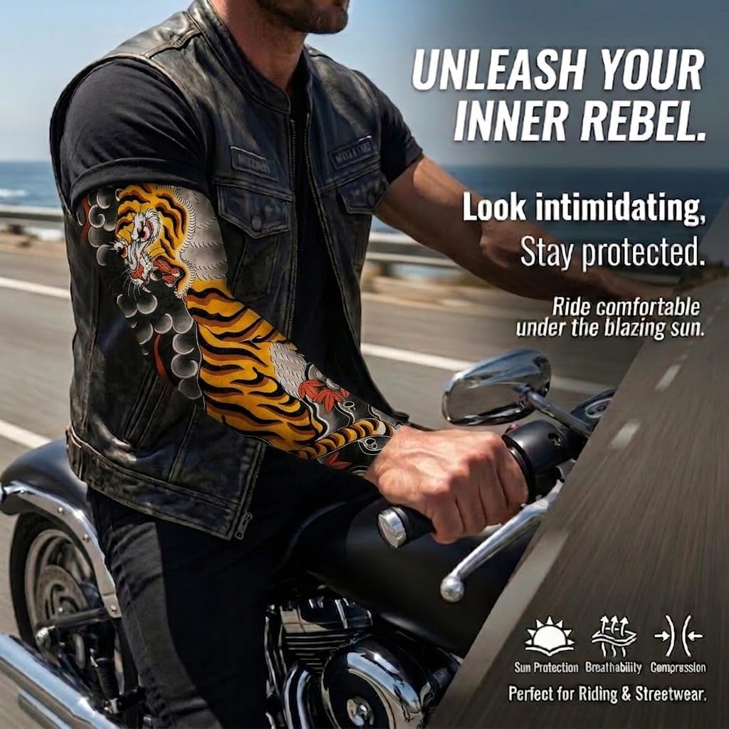 INKARTLINK 2 Pcs Tiger Dragon Crane Tattoo Arm Sleeves, Sun Protection | Snake Fish Fake Tattoos Sleeves to Cover Arms, Body Art Stockings Protector for Men and Women