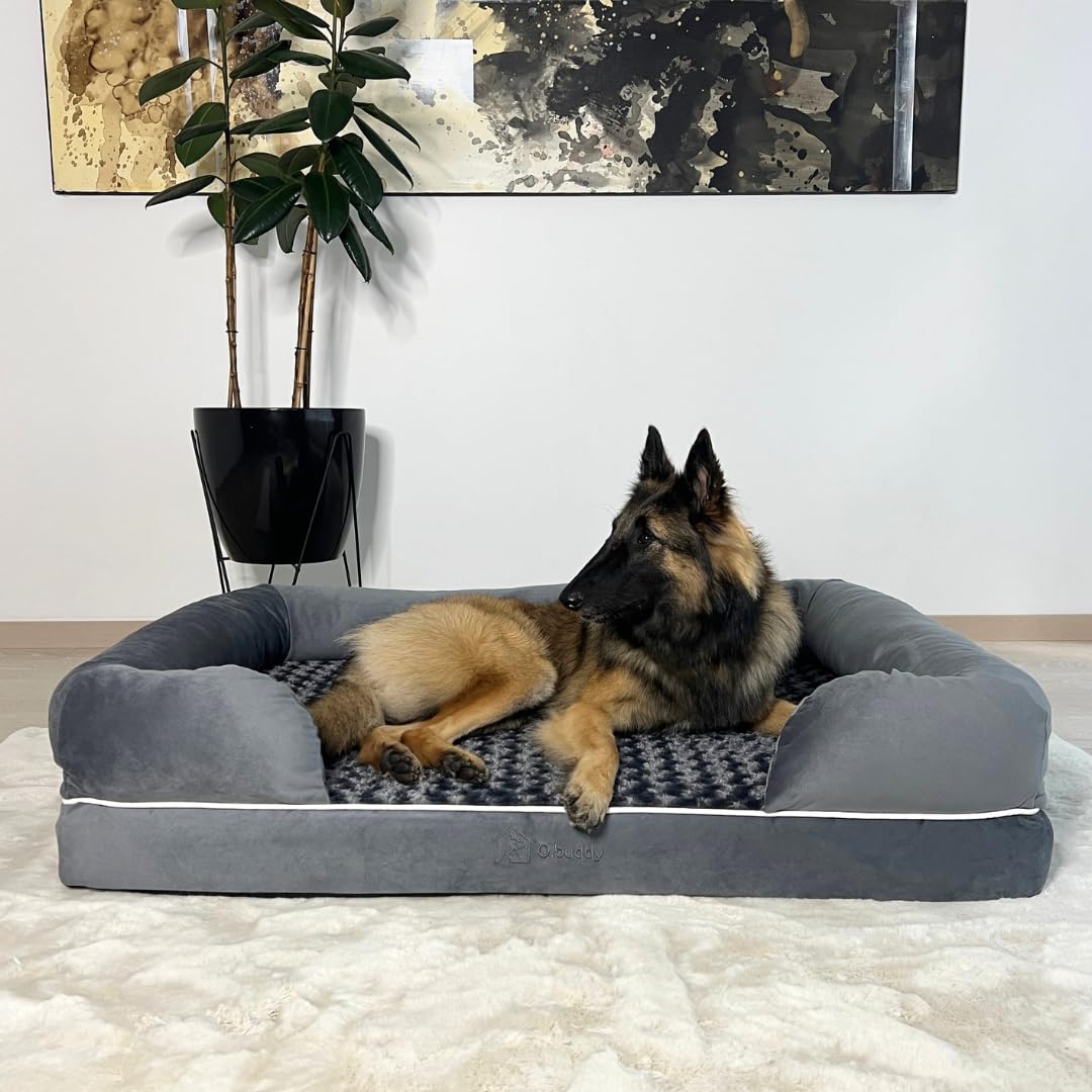 Sofá cama ortopédico extragrande impermeable de espuma viscoelástica para perro, funda extraíble lavable, duradera, piel suave antiansiedad, cama ortopédica para perros XL, 111 x 86 x 25 cm,