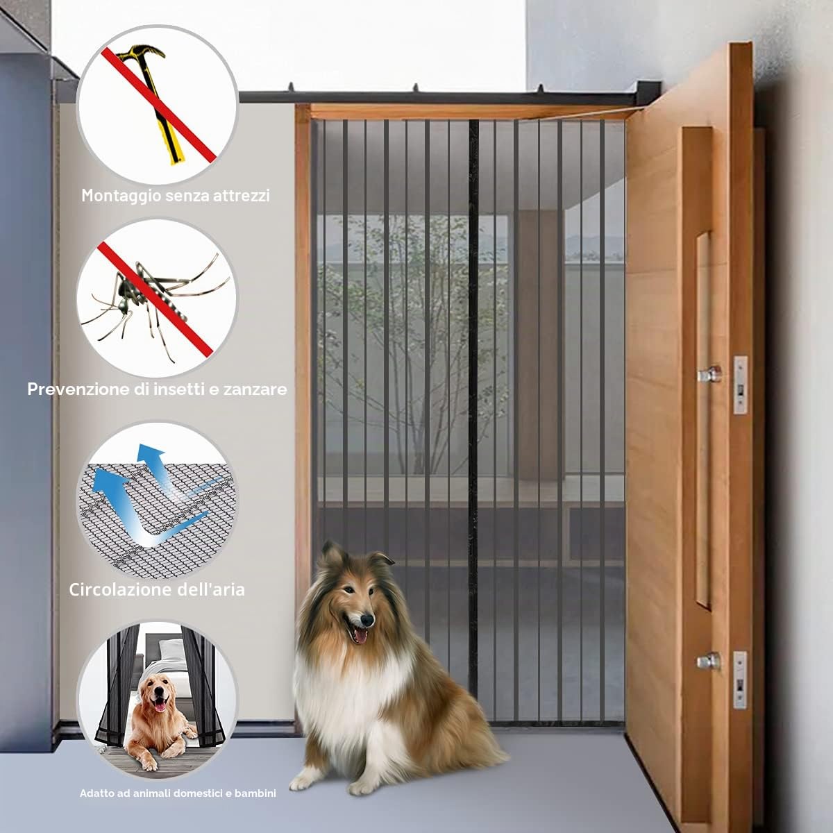 Sekey 130x230 cm Zanzariera Magnetica per Porta, anti Insetti, per Legno, Ferro, Porte in Alluminio, Facile da Installare, Non è Necessario Praticare Fori, Apertura e Chiusura Silenziosa, Nero