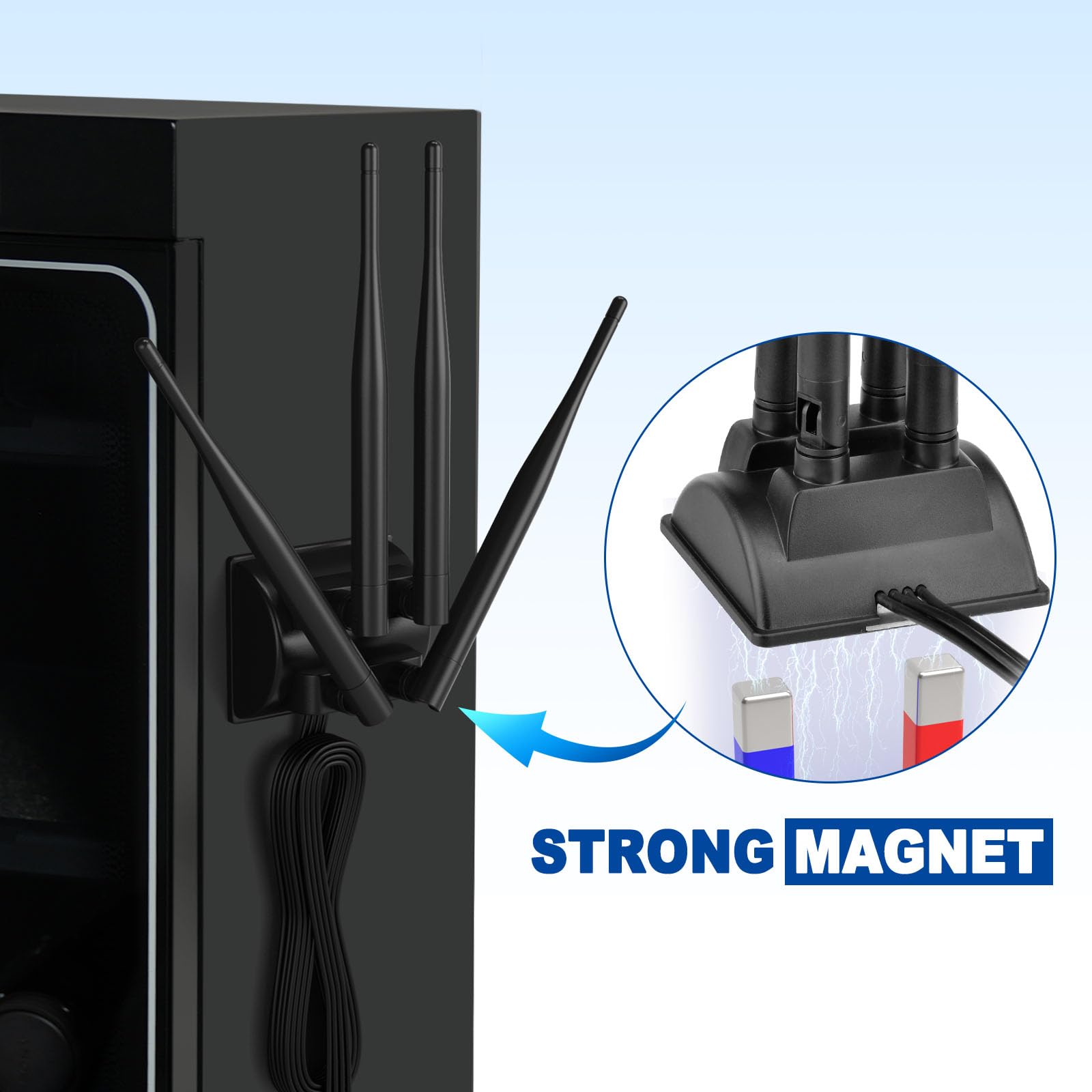 Eightwood 2.4/5.8 GHz Dual Wifi-antenne Met Magnetische Voet En 2 Meter Kabel – Signaalversterker Voor Router & PCI-kaart
