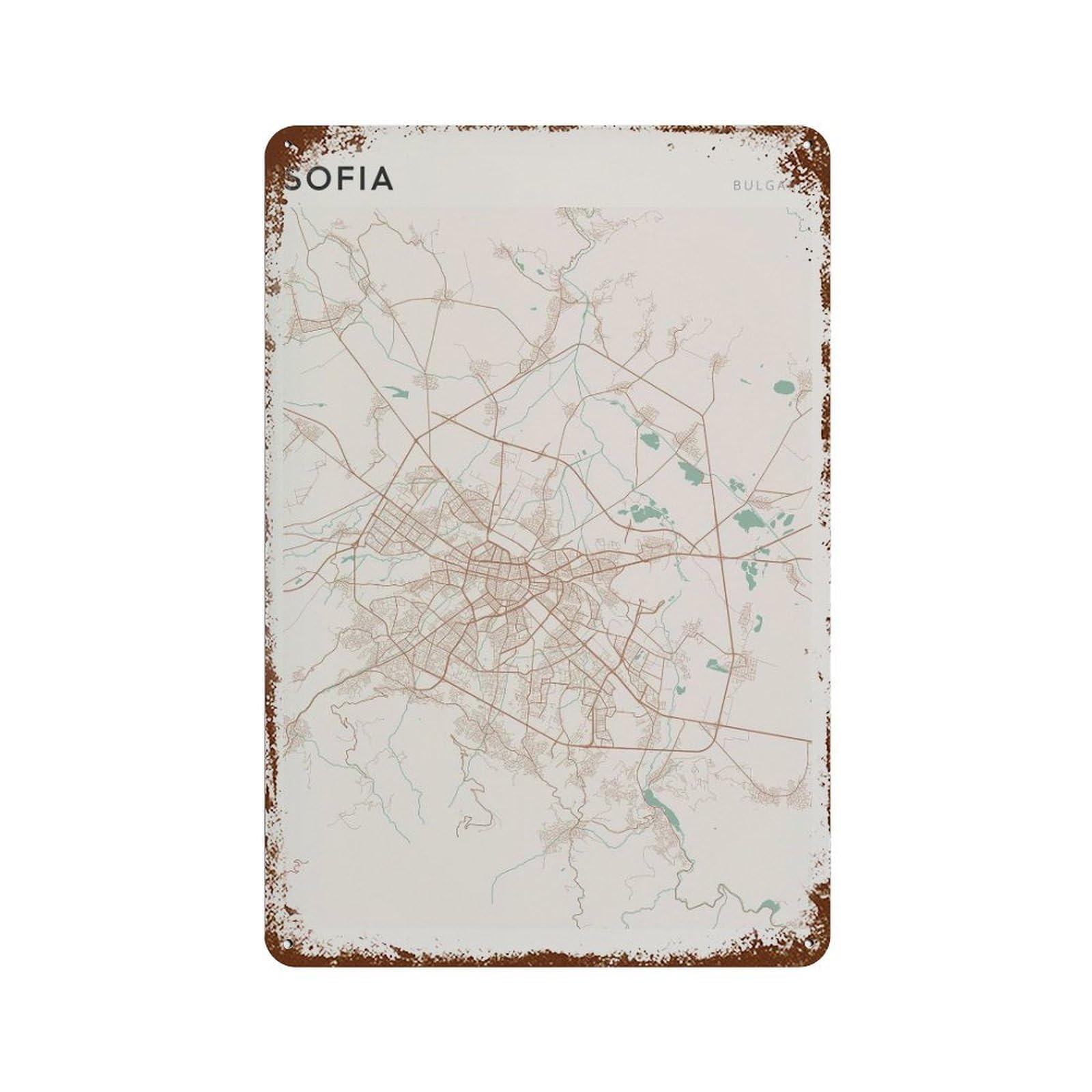 xiaoxiaoshen Sofia Map Bulgaria Travel Gift Farmhouse Decor Wall Decor Art Metal Tin Poster Modern Home Decor Art Home Bar Shop Decorations Vintage Sign 30x20cm