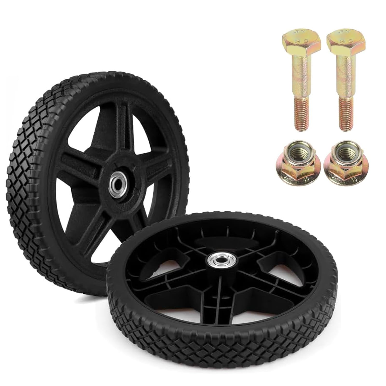 Replacement 10Inch Push Lawn Mower Wheels - Universal 10Inch Lawn Mower Wheels with Bolts and Lock Kit - Fit for Most Standard Lawn Mowers, Pressure Washers, Generators and More(2Pack)